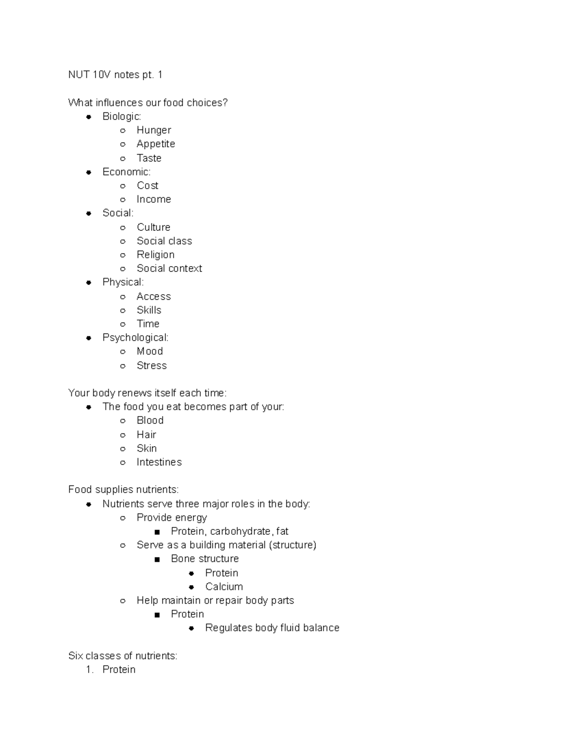 NUT 10V Notes - Week 1 - NUT 10V notes pt. 1 What influences our food ...