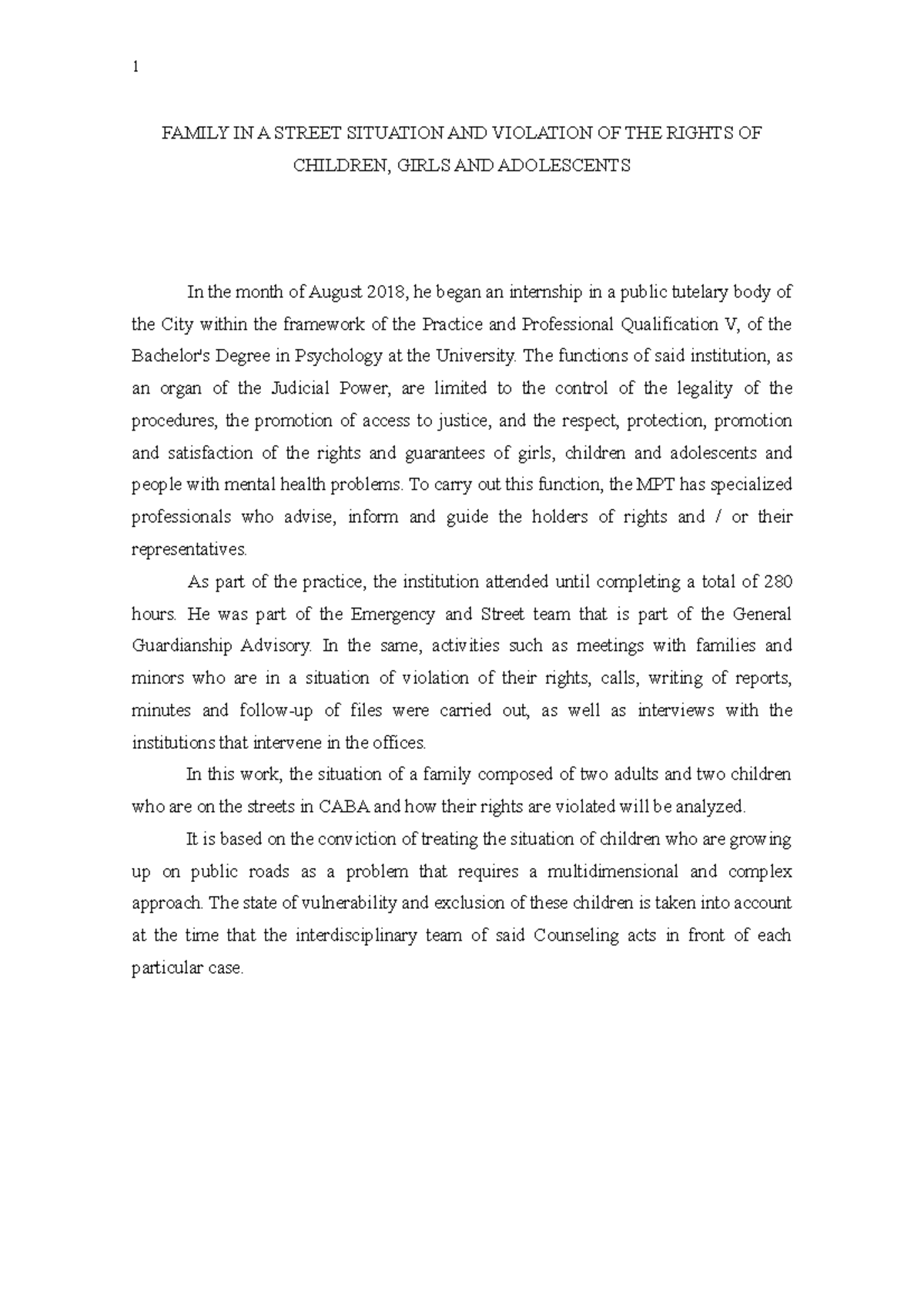 Family IN A Street Situation AND Violation OF THE Rights OF Children ...