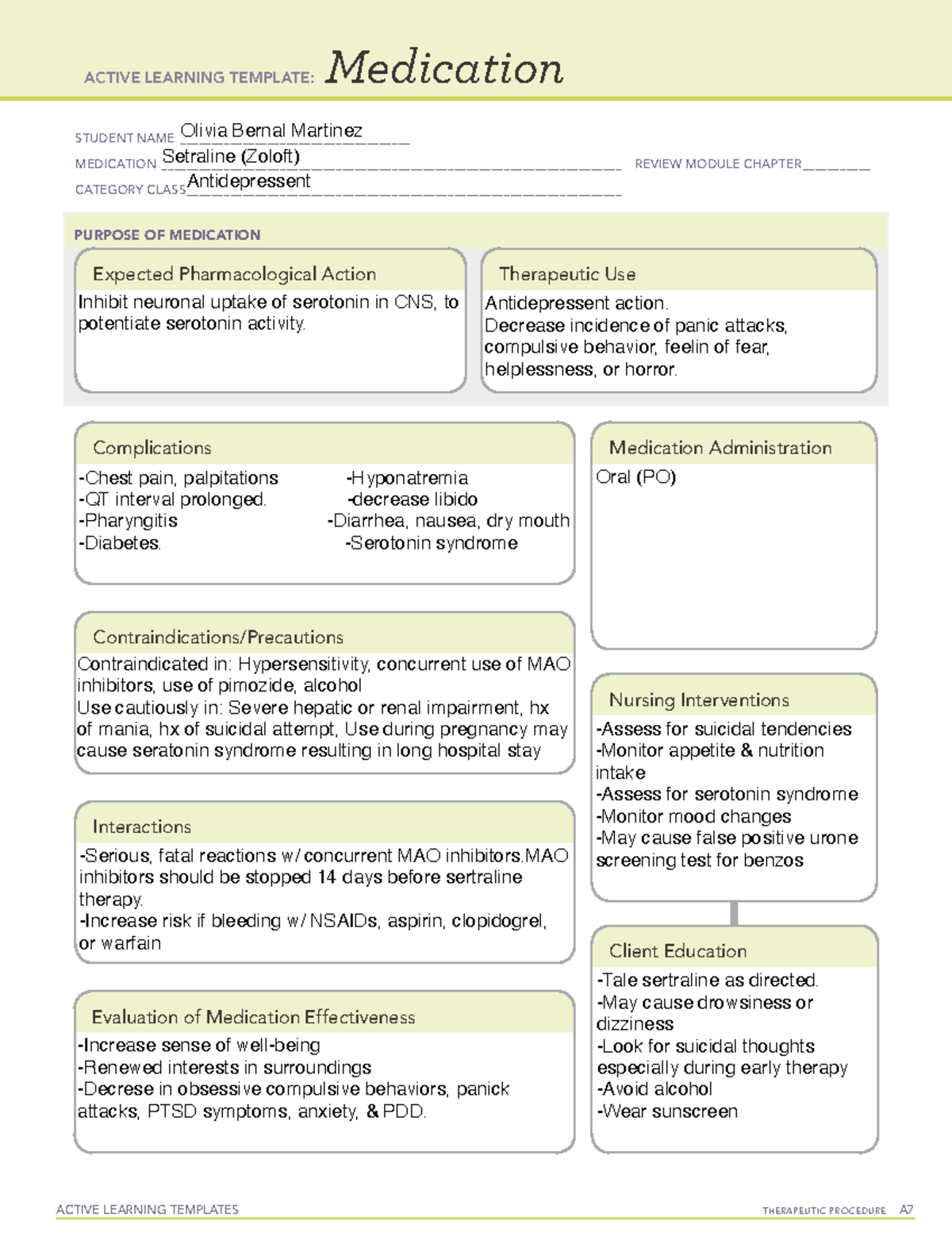 Setraline med card - Medication Card - ACTIVE LEARNING TEMPLATES ...