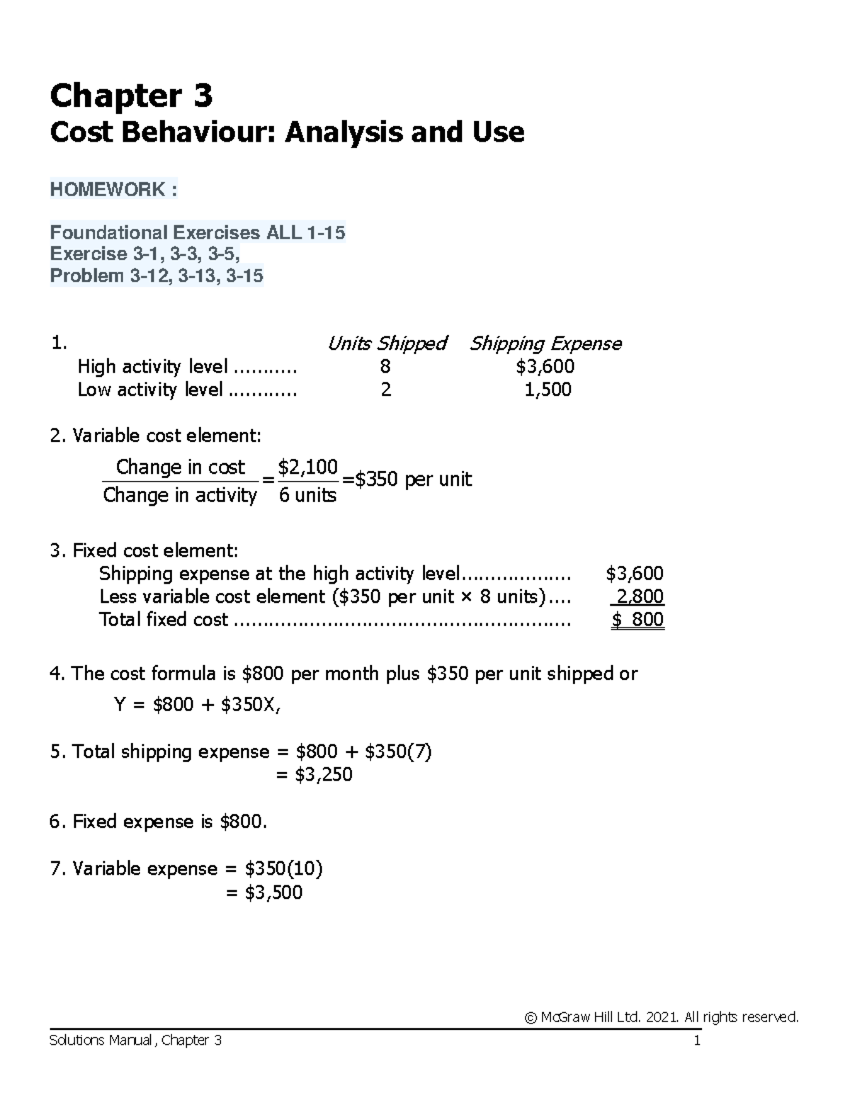 Homework Chapter 3 Solutions 12 Edition - © McGraw Hill Ltd. 2021. All ...