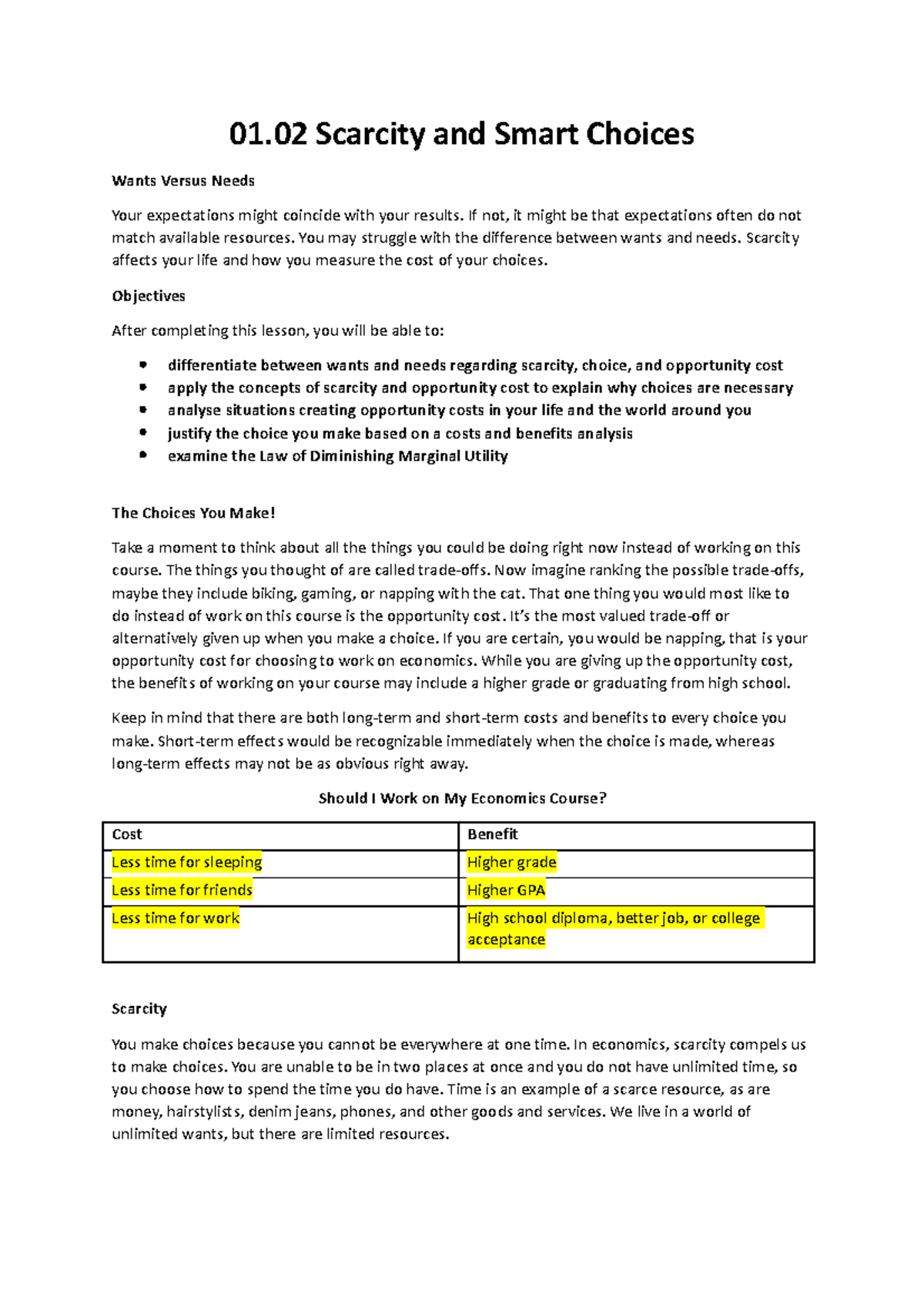 assignment 01.02 scarcity and smart choices