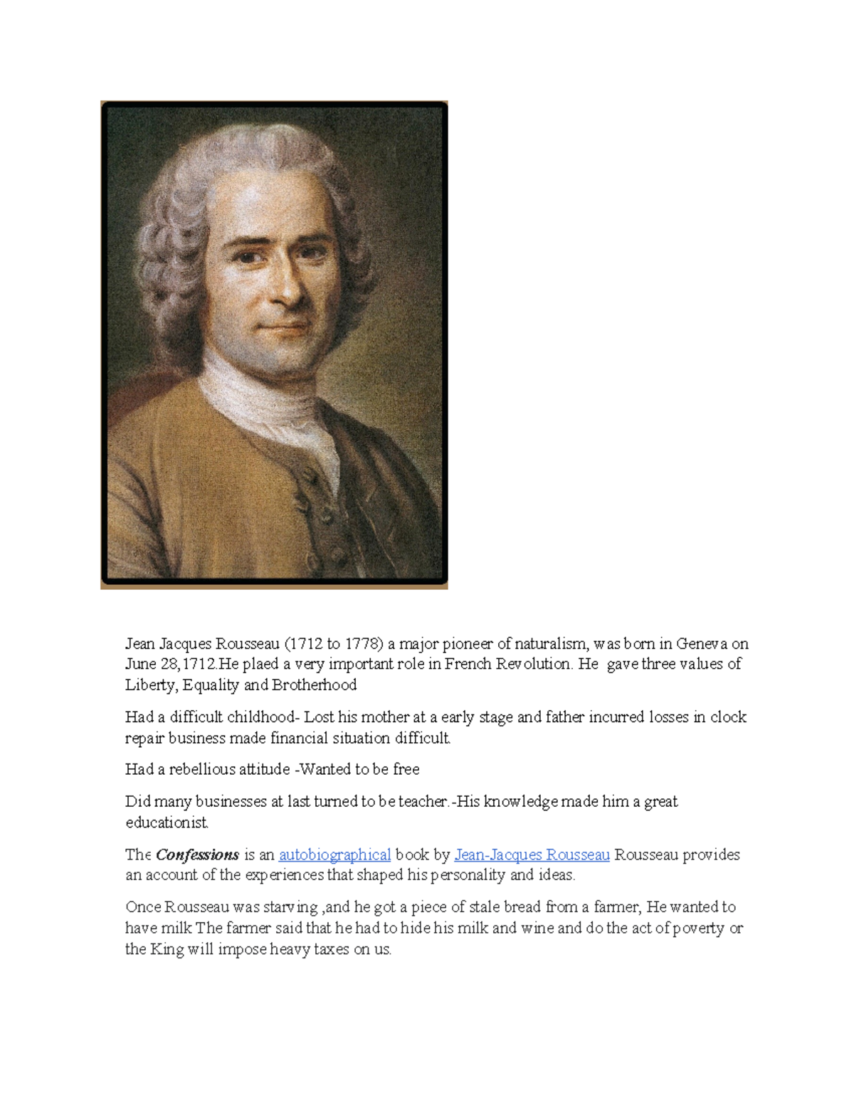Rousseau Final - Jean Jacques Rousseau (1712 to 1778) a major pioneer ...