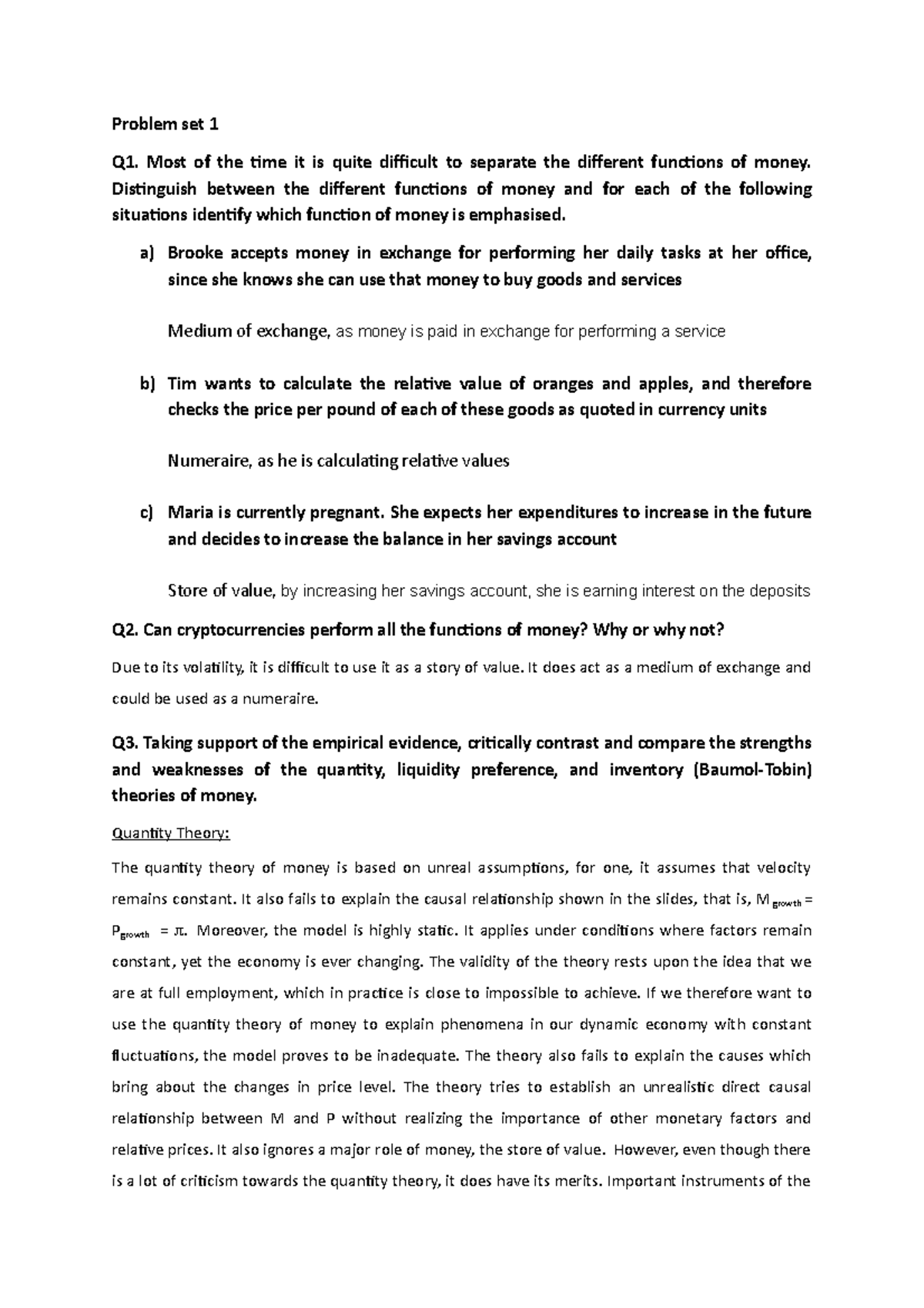 Banking Answers Problem set 1 Q1. Most of the time it is quite difficult to separate the