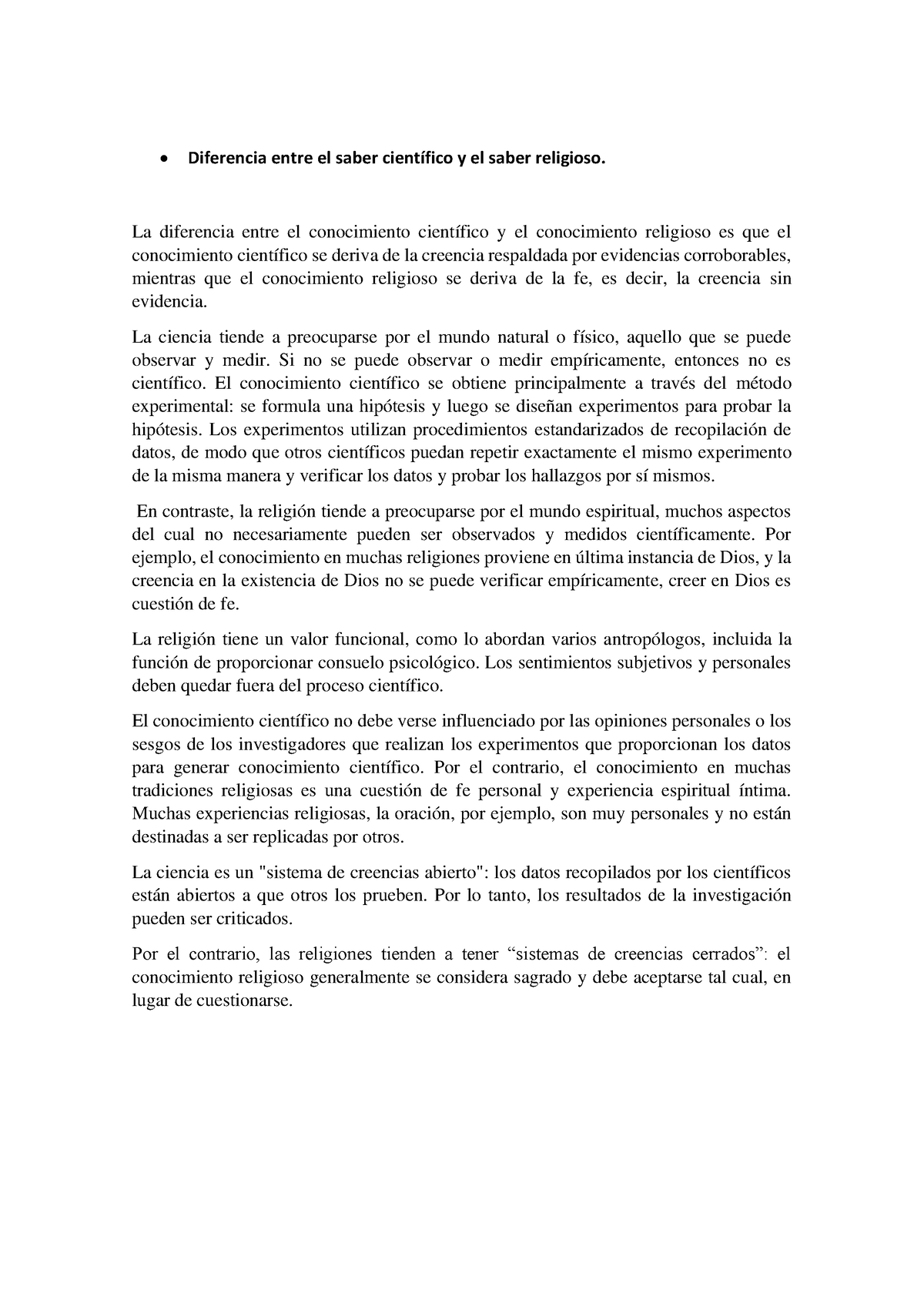 La Diferencia Entre El Saber Cientifico Y Religioso Diferencia Entre El Saber Científico Y El