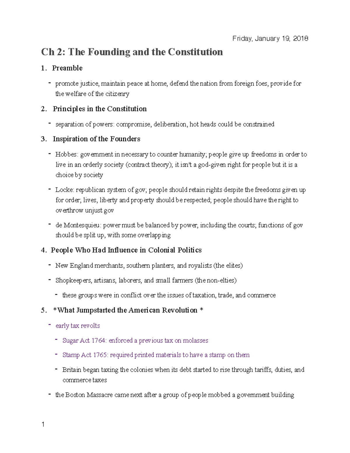 Ch. 2 POLS PDF - notes - Ch 2: The Founding and the Constitution 1 ...