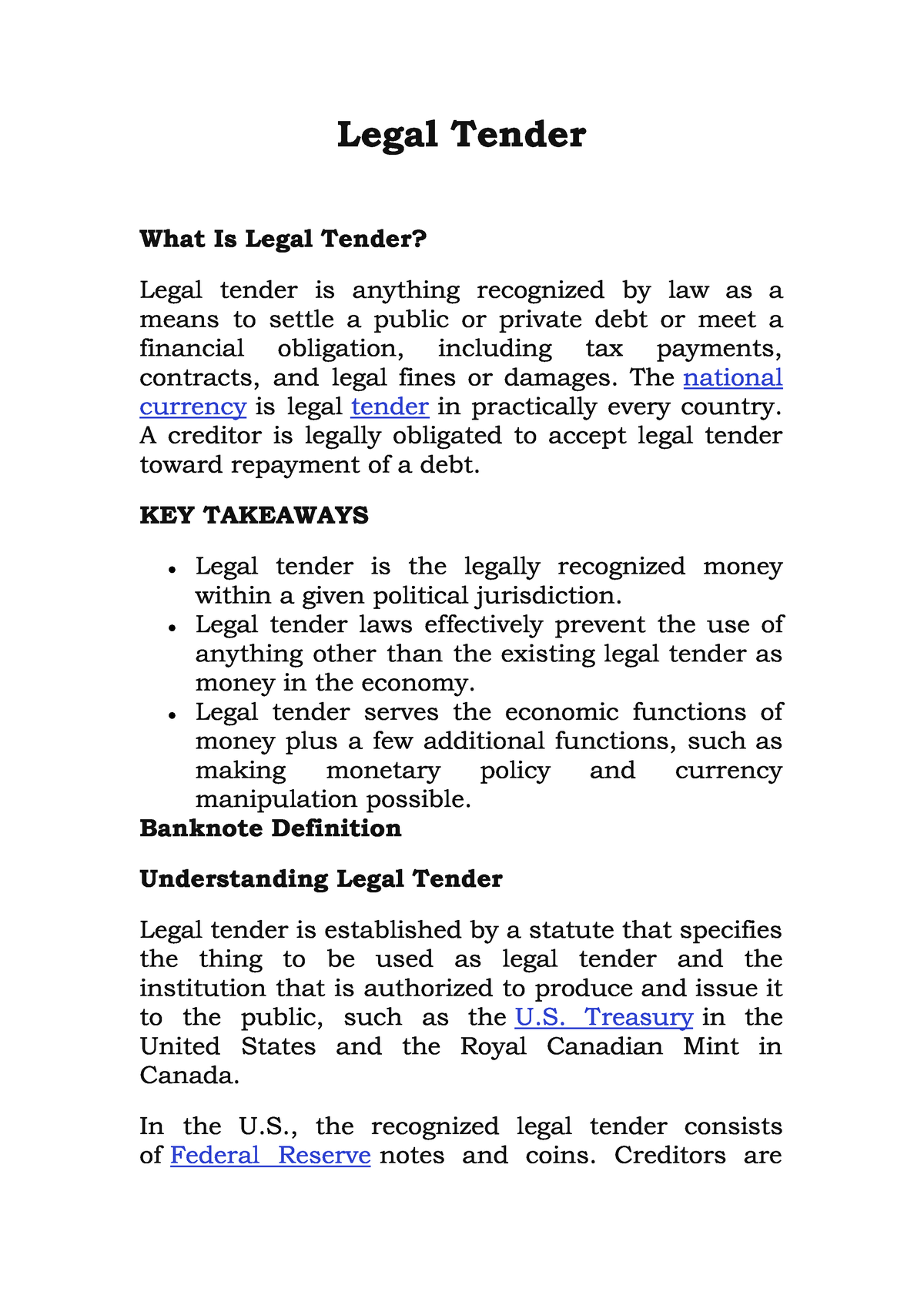 Legal Tender In Banks Legal Tender What Is Legal Tender Legal Tender 