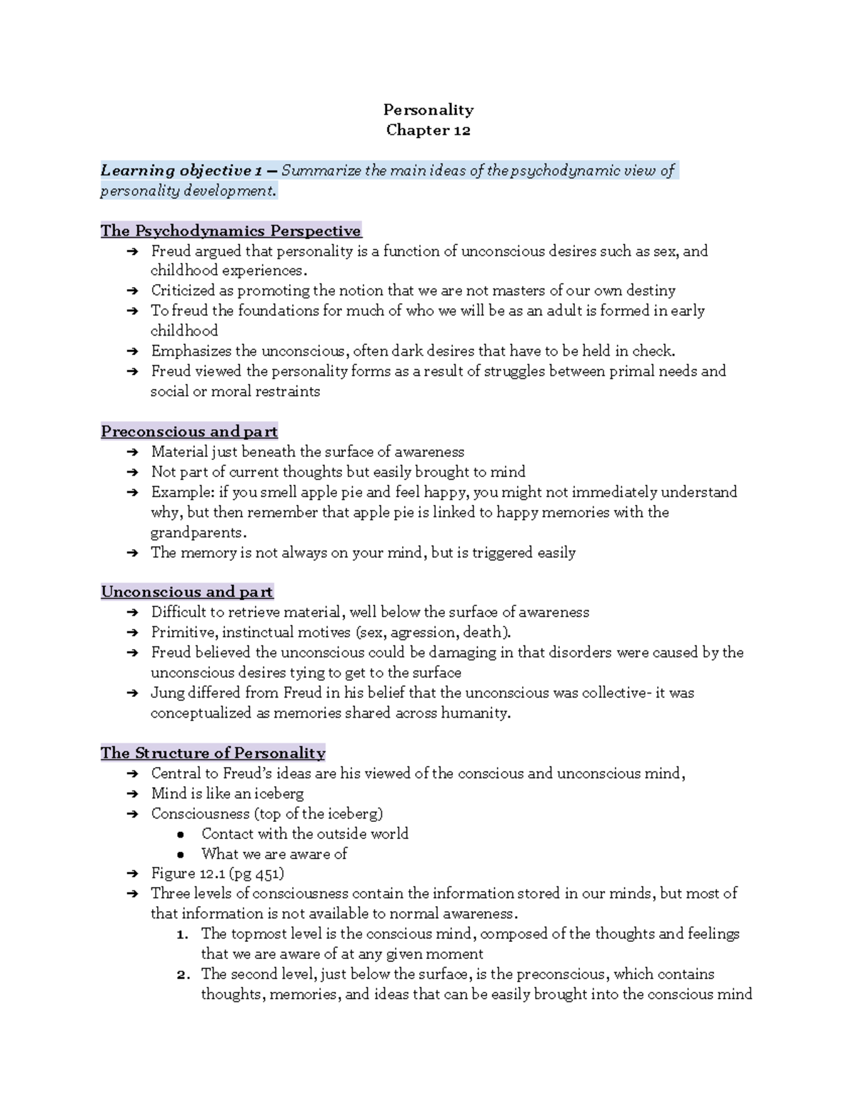 Chap 12 Personality - Personality Chapter 12 Learning objective 1 ...