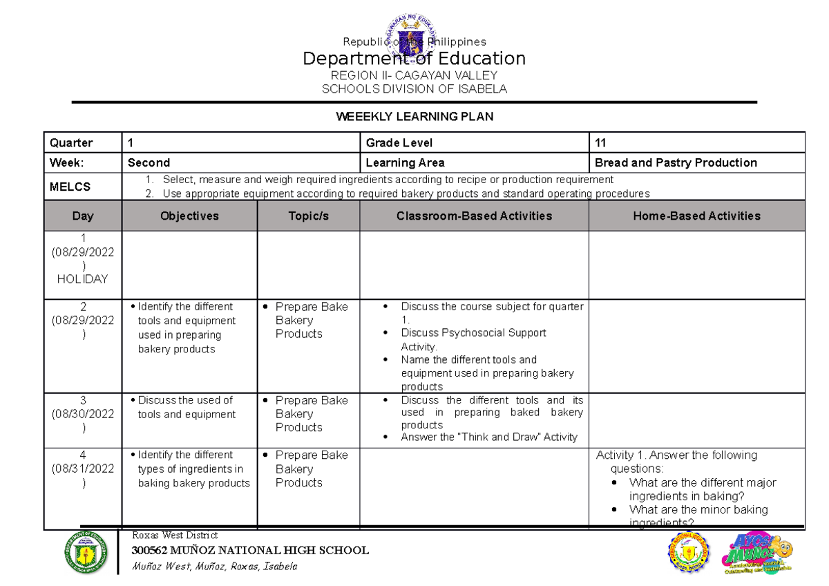 BPP WLP WEEK 2 - dll - Republic of the Philippines Department of ...