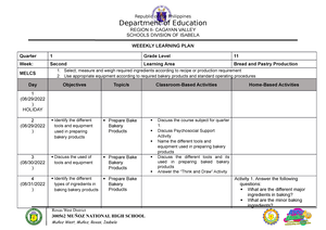 BPP WLP WEEK 3 - Dll - WEEKLY LEARNING PLAN Quarter: First Quarter Week ...