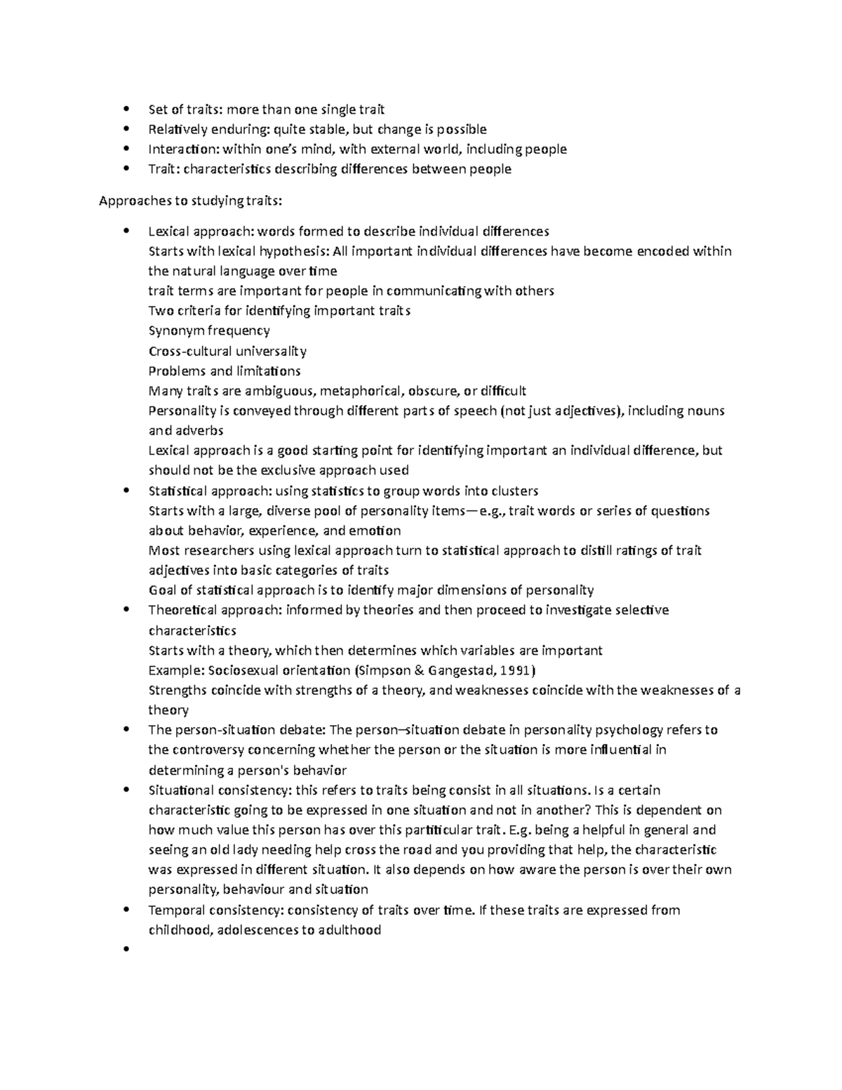 Dispositional approach- personality traits - Set of traits: more than ...