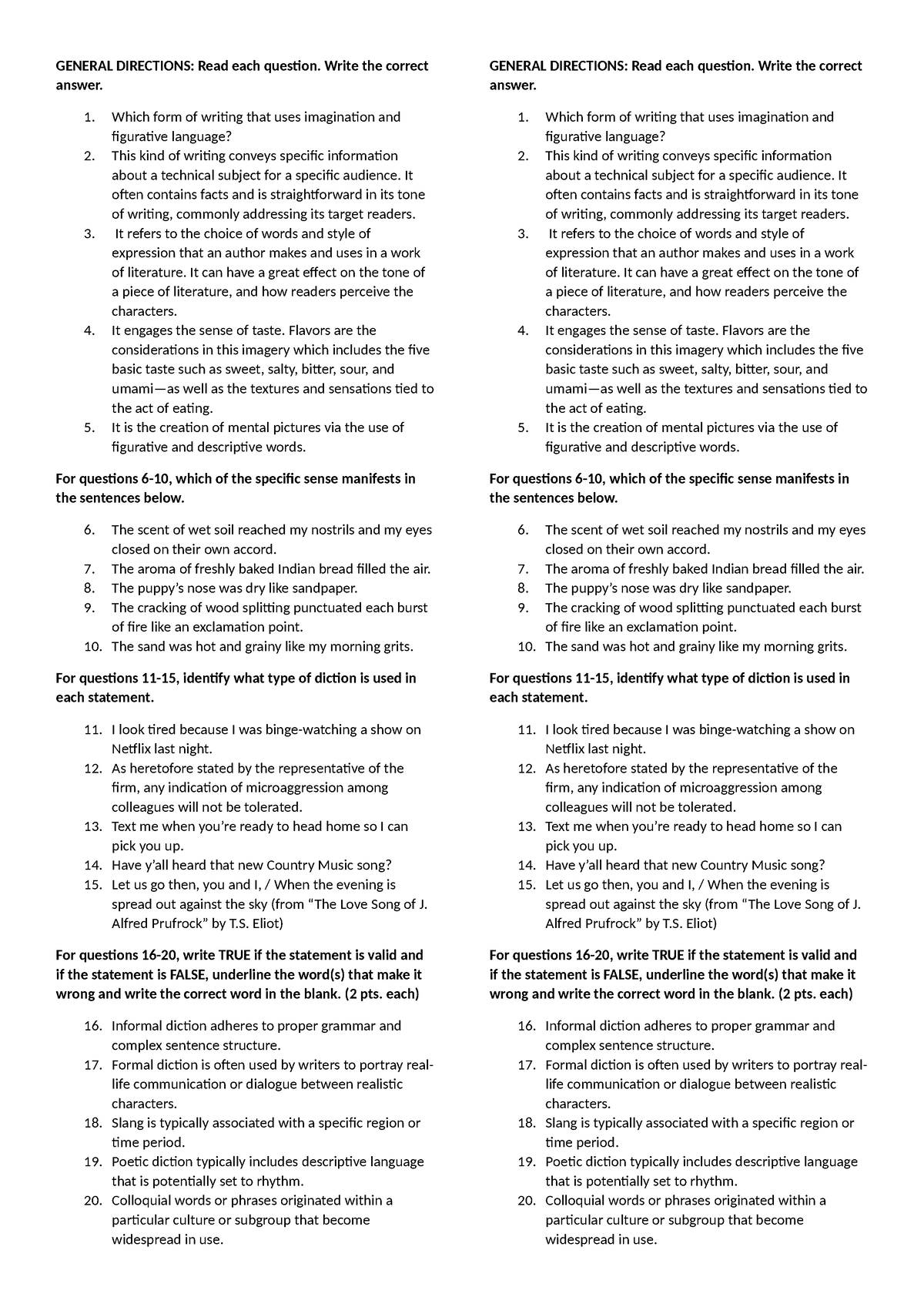 1ST Summative TEST CW - This is good. - GENERAL DIRECTIONS: Read each ...