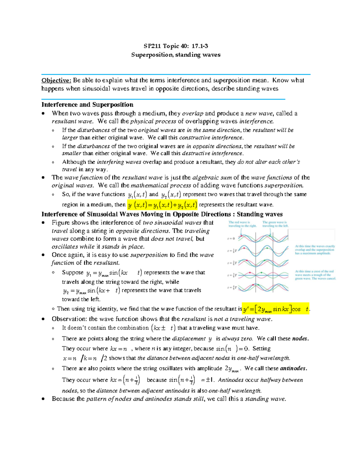 Topic 40;Superposition, standing waves - SP211 Topic 40: 17 ...