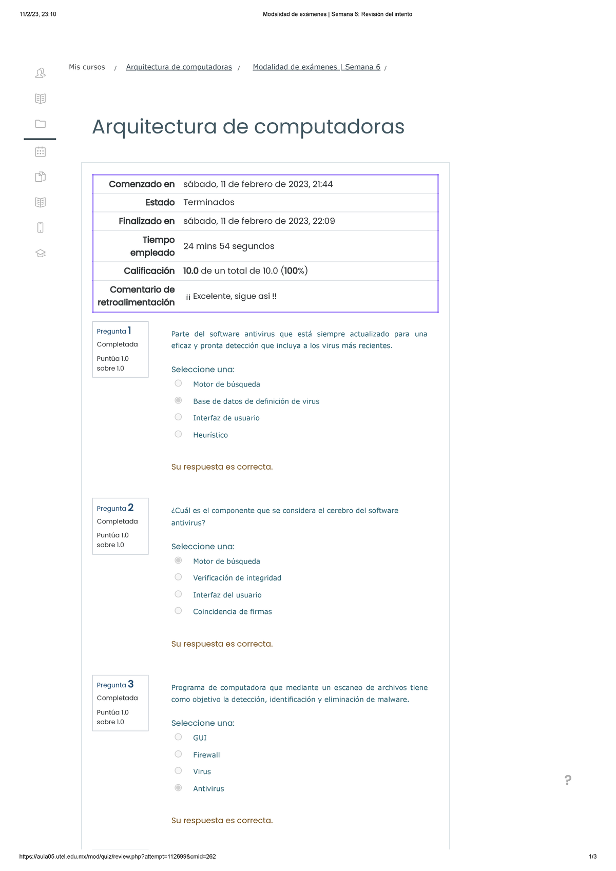 Semana 6 Arqcomputel - EXAMEN SE6 - 11/2/23, 23:10 Modalidad De ...