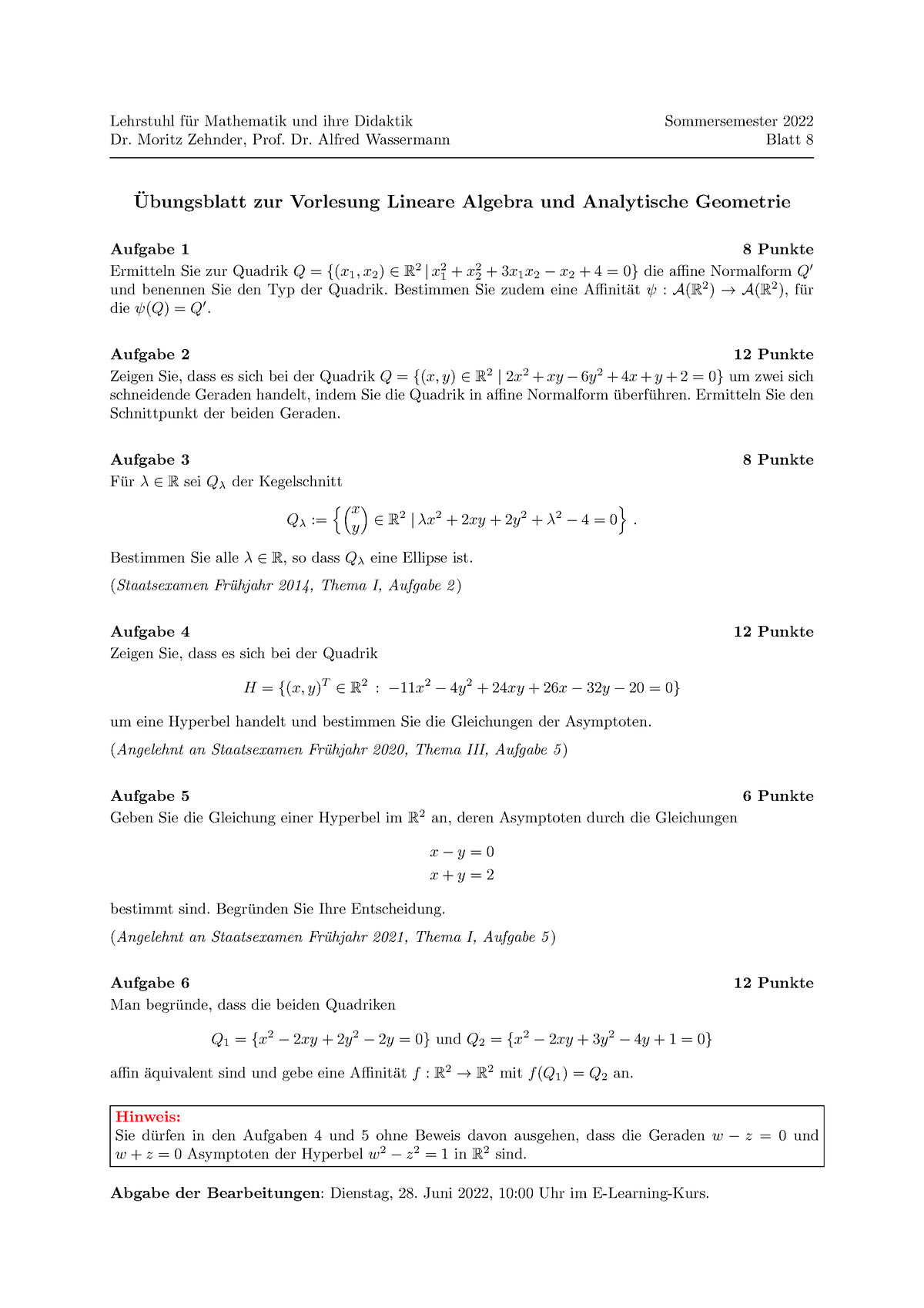 Ana Geo Blatt 08 - Lineare Algebra Und Analytische Geometrie ...