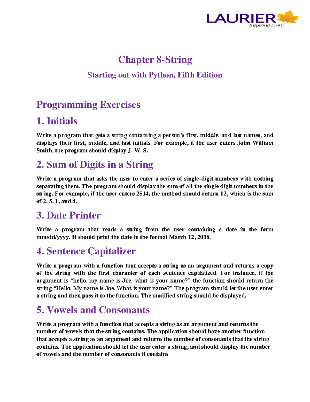 Practice Problems Chapter 8 - Chapter 8 - String Starting out with ...