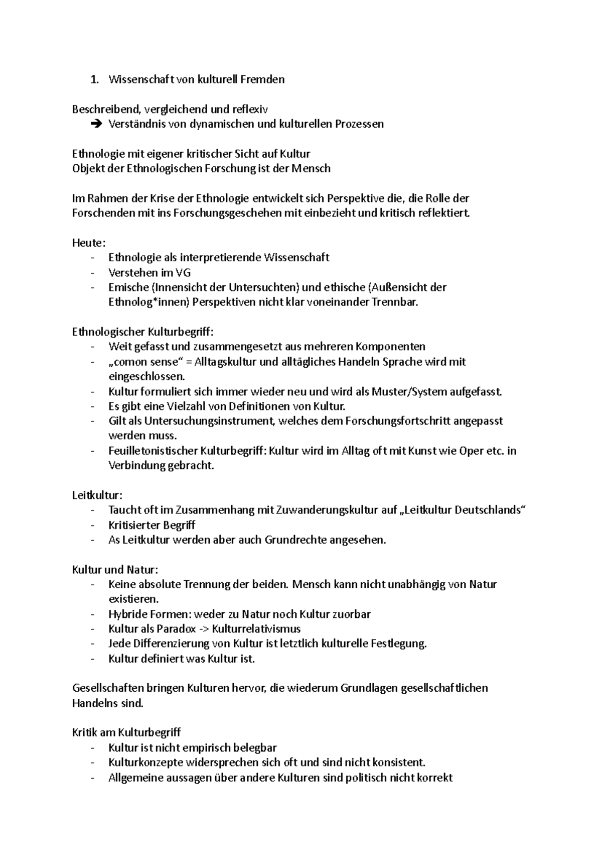 Ethnologie Zusammenfassung Wissenschaft von kulturell Fremden
