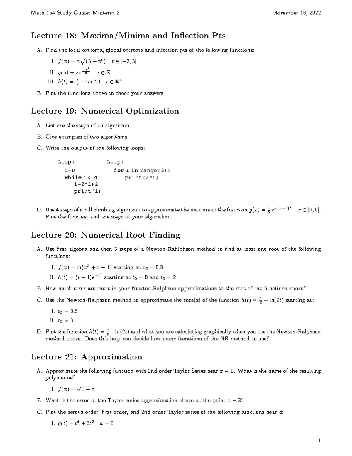 Math154 Study Guide 3 - Math 154 Study Guide: Midterm 3 November 16 ...