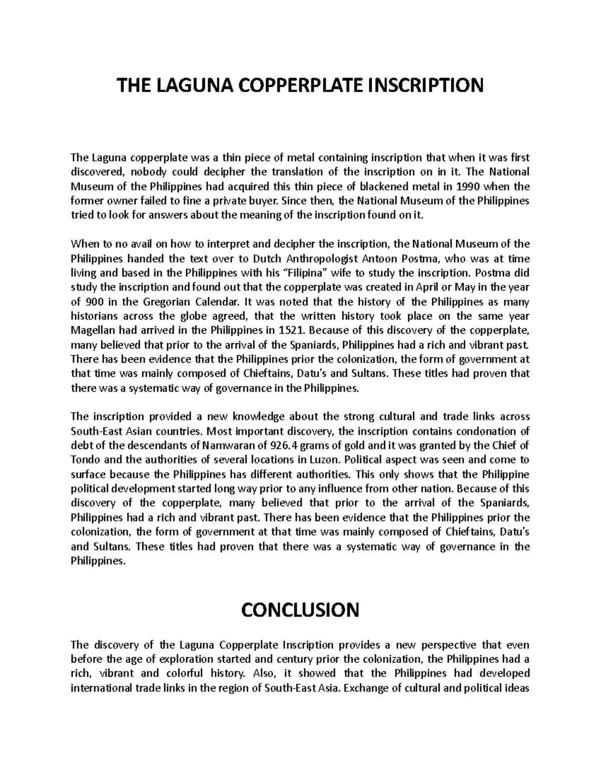 THE Laguna Copperplate Inscription THE LAGUNA COPPERPLATE INSCRIPTION The Laguna copperplate