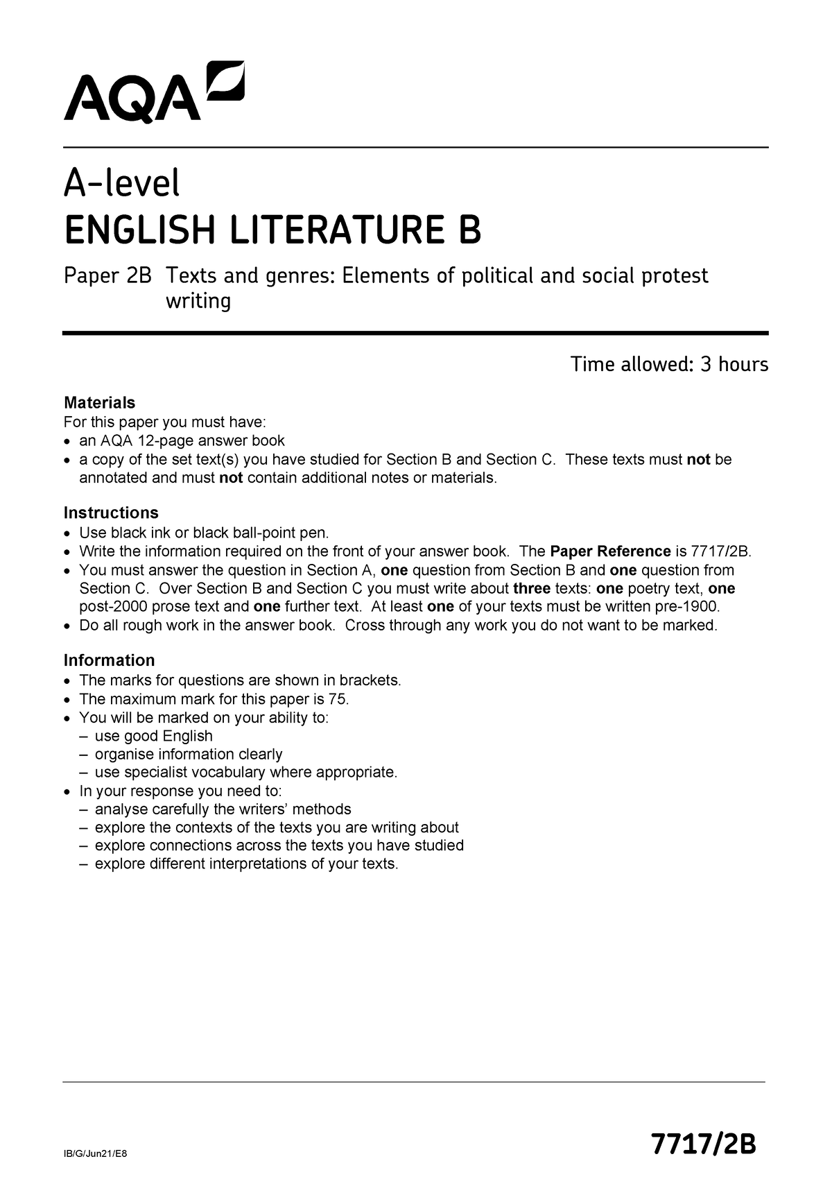 AQA 77172 B QP NOV21 - Practice Papers assigned by exam board - IB/G ...