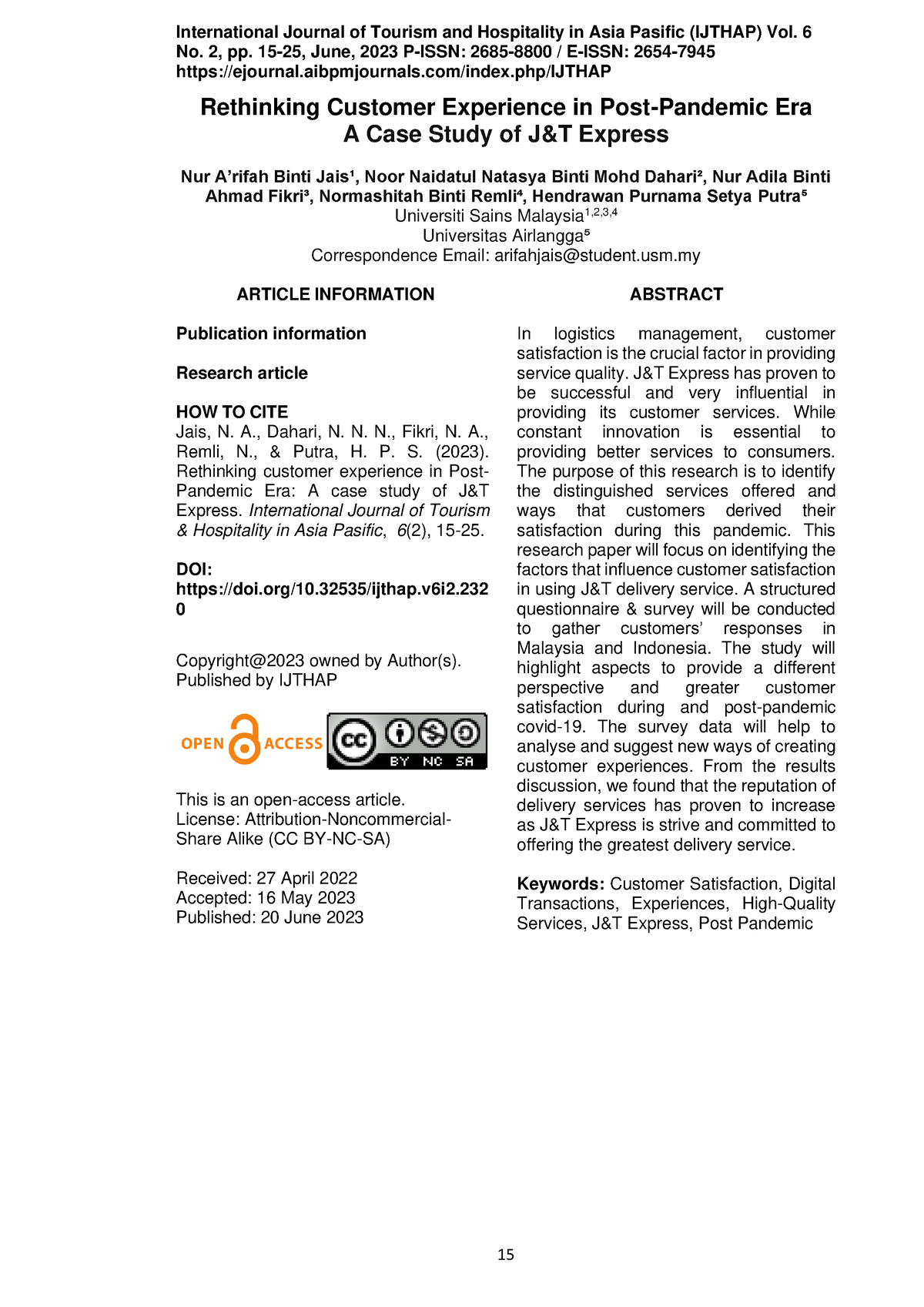 2320 7879 1 PB - afRFADCF - No. 2 , pp. 1 5 - 25 , June, 2023 P-ISSN ...