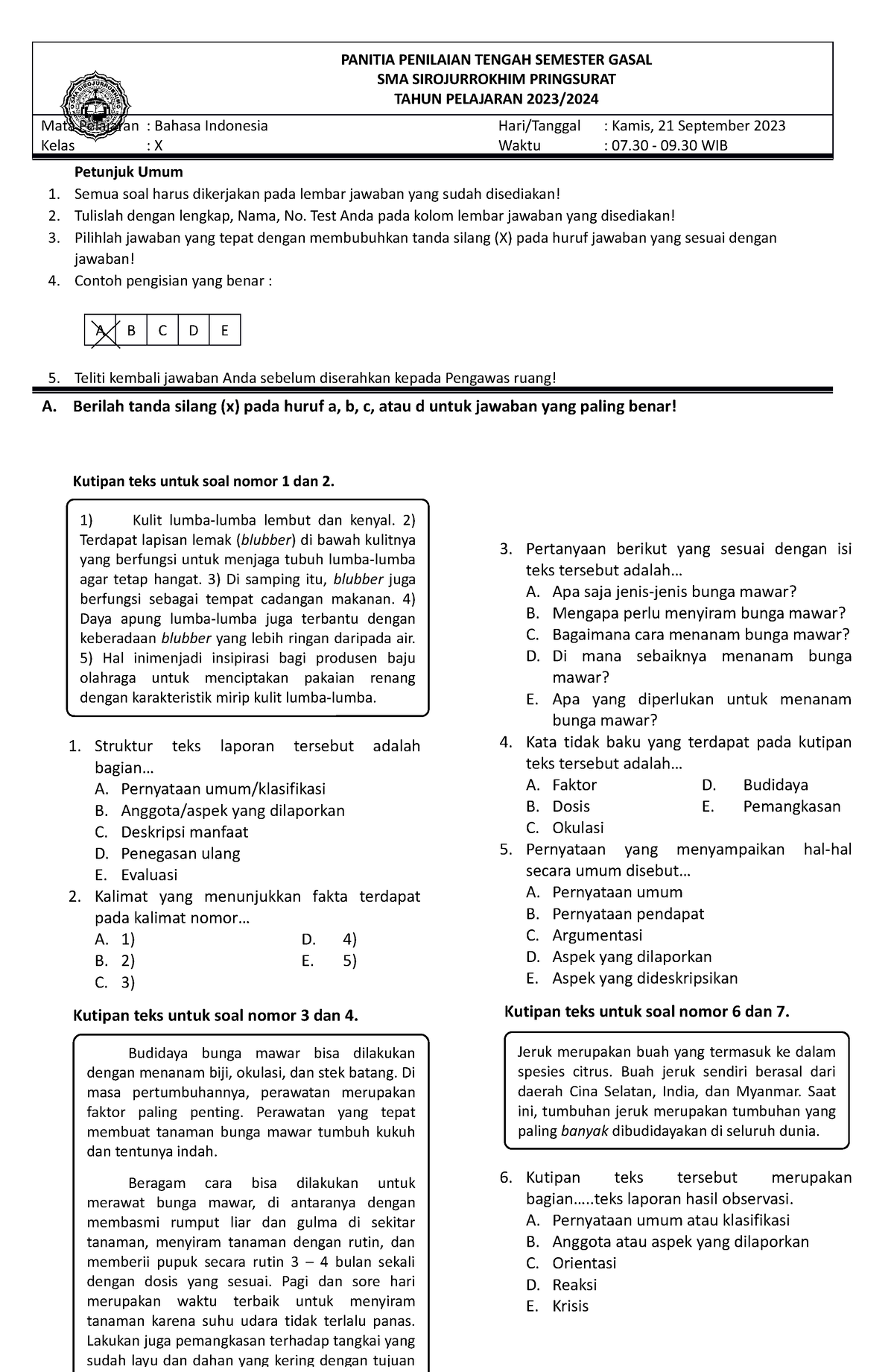 SOAL PTS B.INDO KLS X - Soal PTS Mapel Bahasa Indonesia Kelas X ...