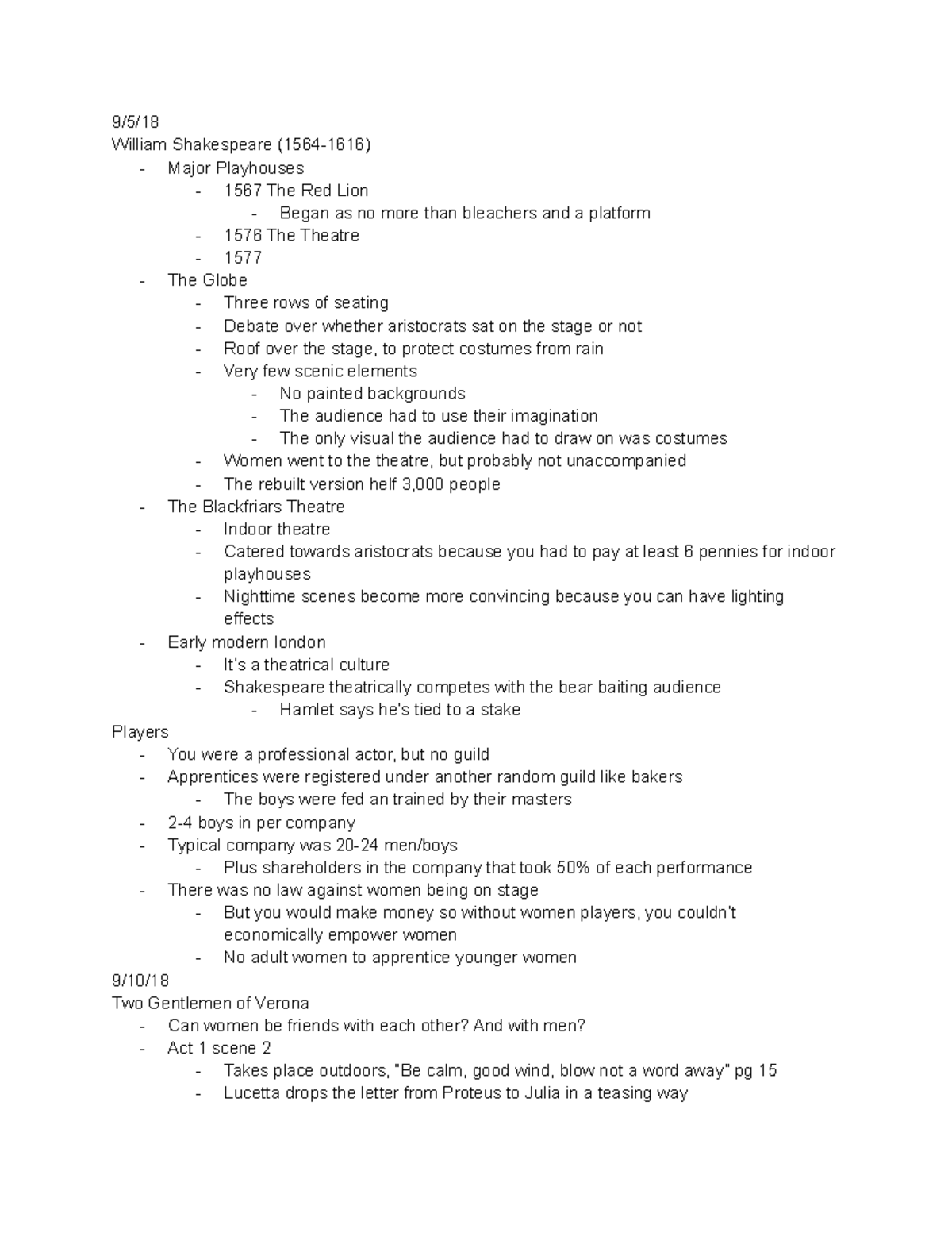 Shakespeare - Lecture notes all - 9/5/ William Shakespeare (1564-1616 ...