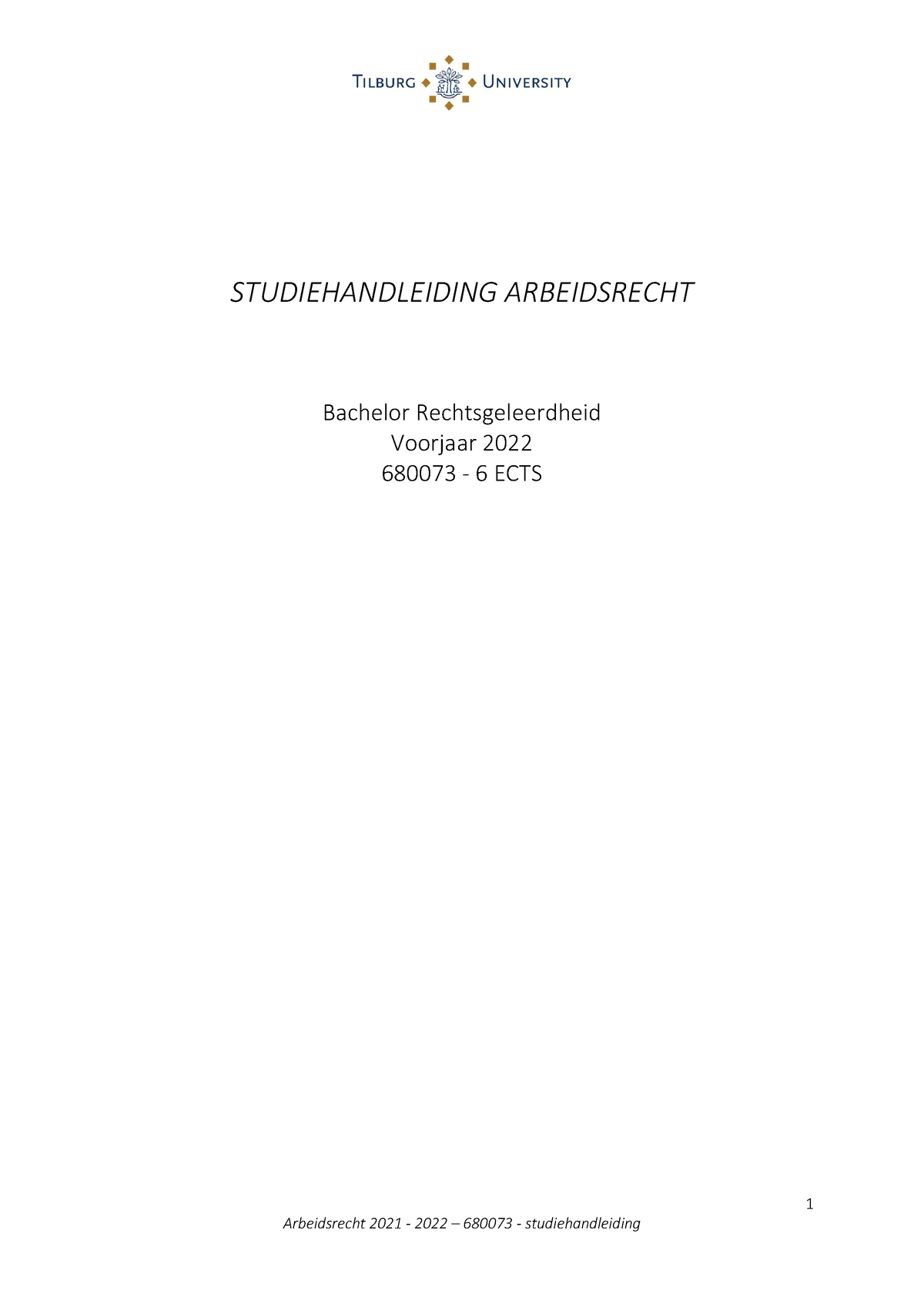 Studiehandleiding Arbeidsrecht 2022 Tilburg University - 1 ...