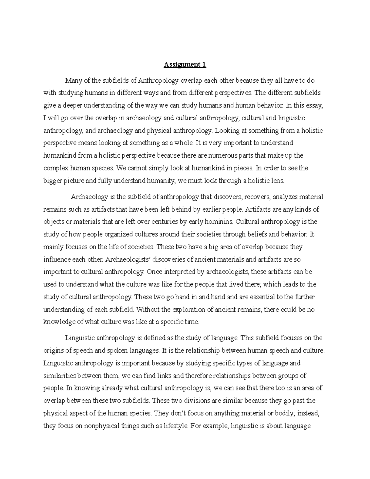 Essay 1 anthropology-Kristina Ruggiero - Assignment 1 Many of the ...