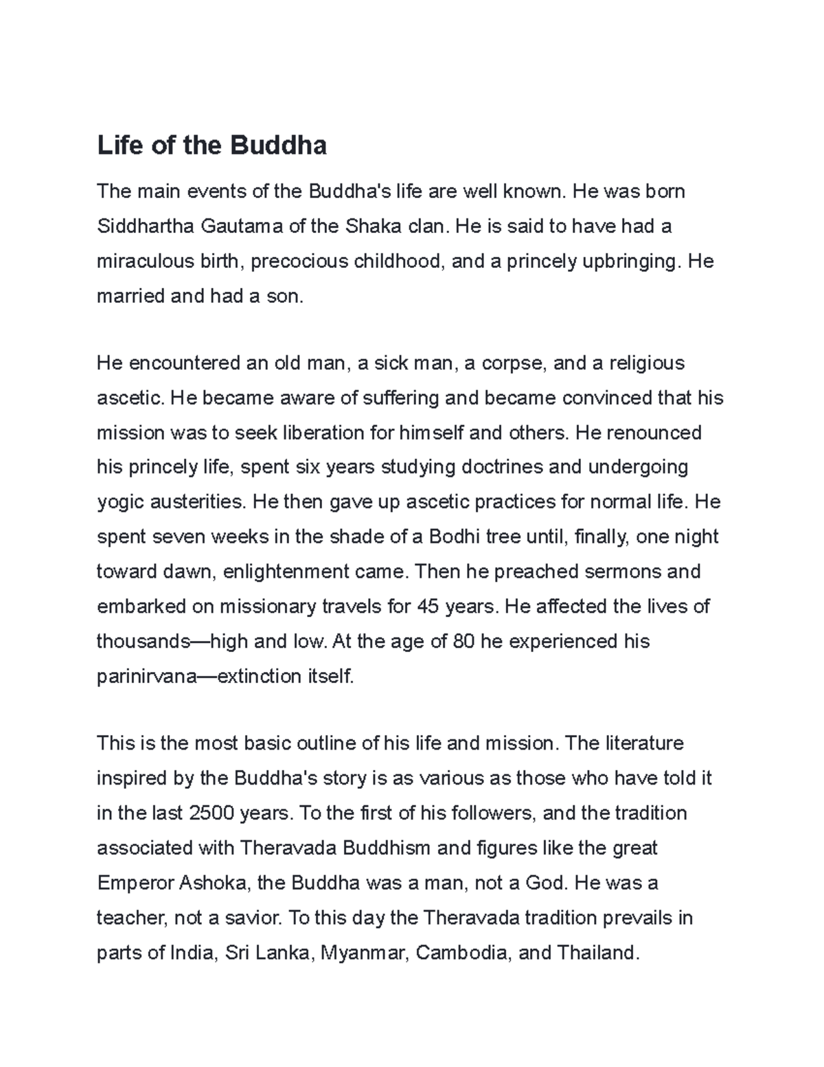 essay on life of buddha