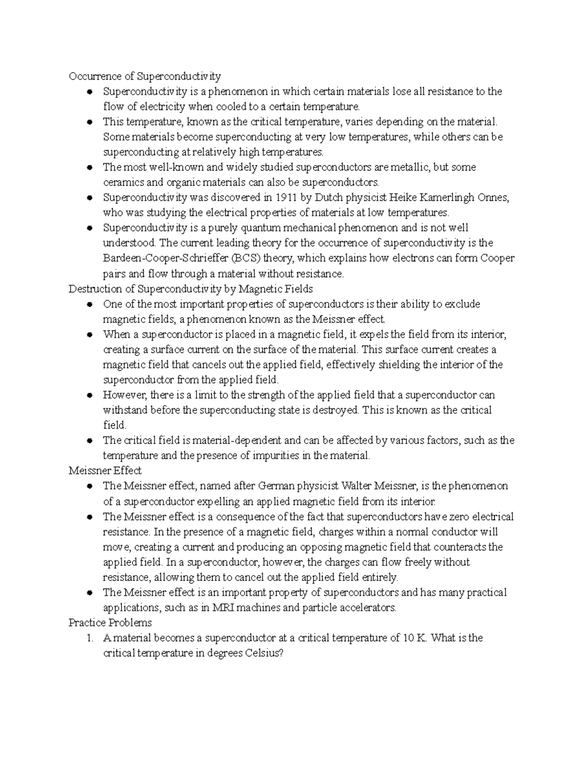 Chapter 18.1 Notes - Occurrence of Superconductivity Superconductivity ...