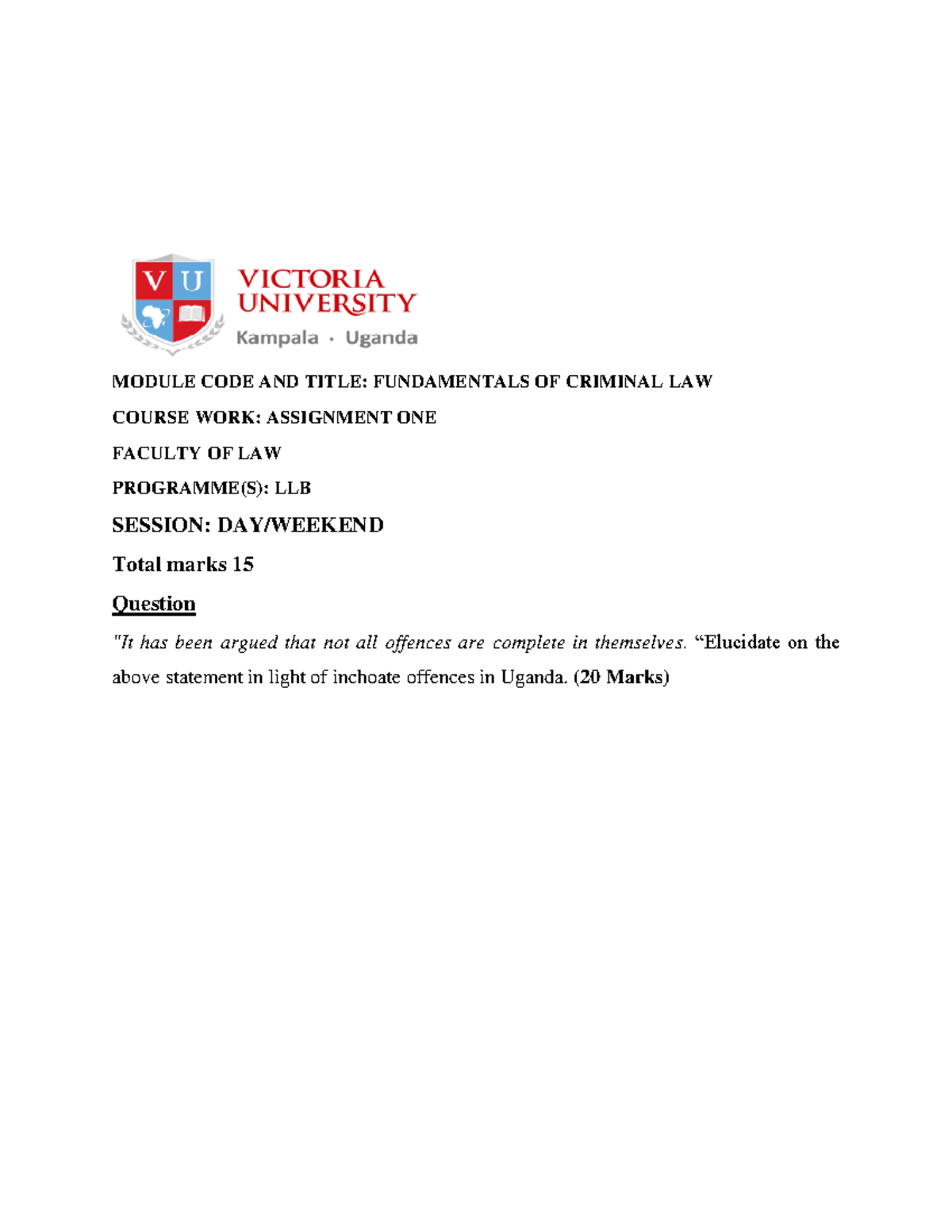 FCL coursework 1 2024 November - Bachelor of Law - MODULE CODE AND ...