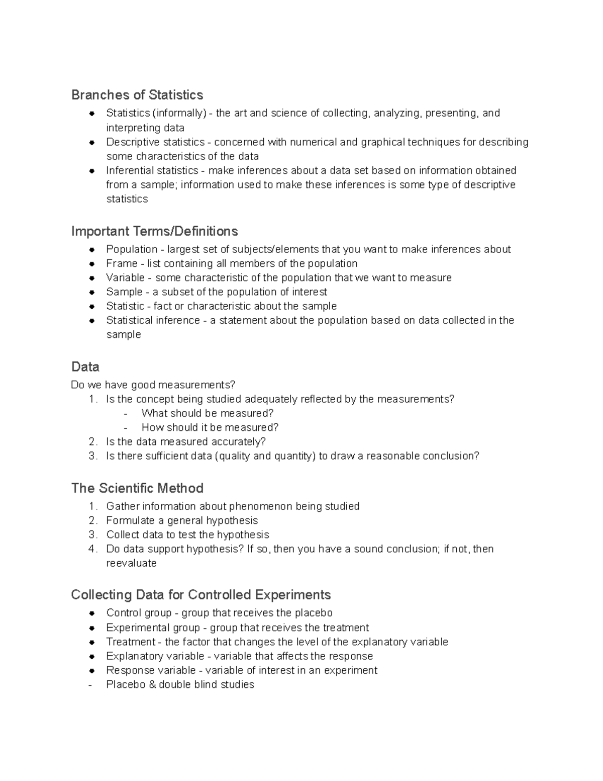 Chapter 2 - Branches of Statistics - Branches of Statistics Statistics ...