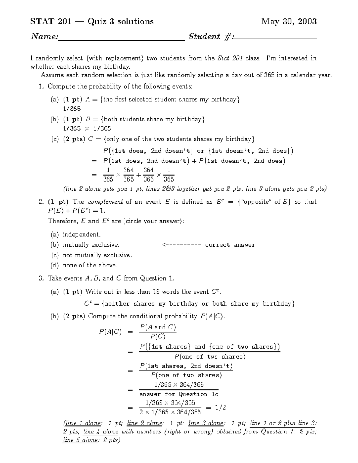 Quiz 3 2017, questions and answers - STAT 201 — Quiz 3 solutions May 30 ...