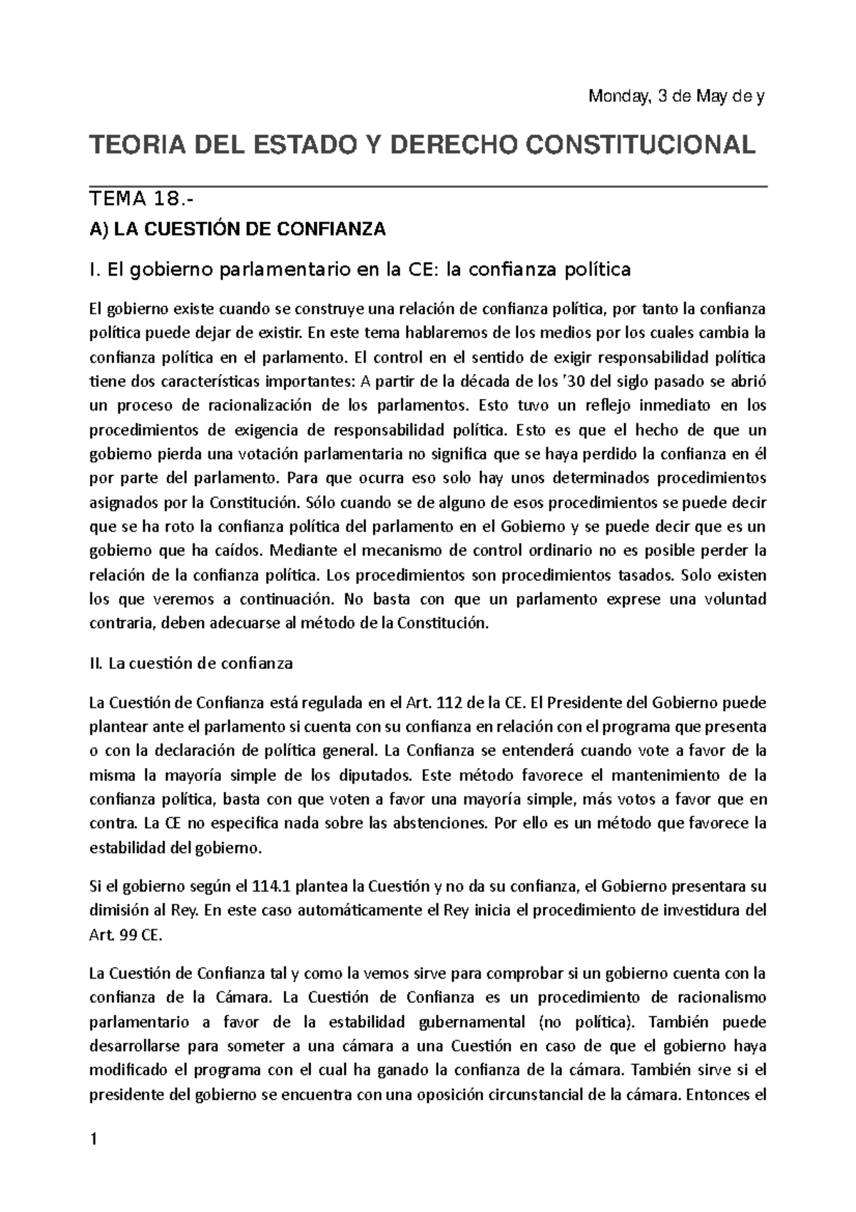 TEMA 18 - TEORIA DEL ESTADO Y DERECHO CONSTITUCIONAL TEMA 18.- A) LA ...