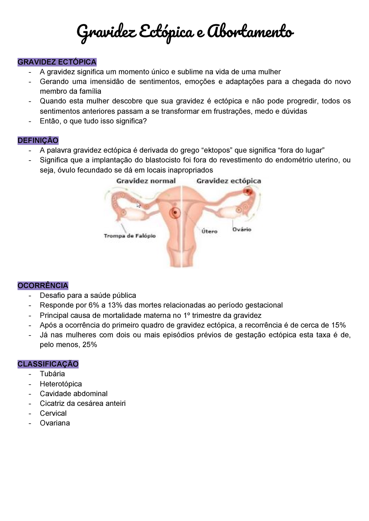 Resumo sobre gravidez ectópica