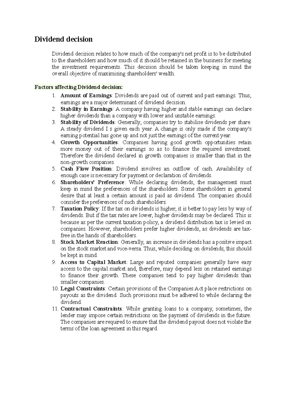 Dividend decision financial management definition Dividend decision