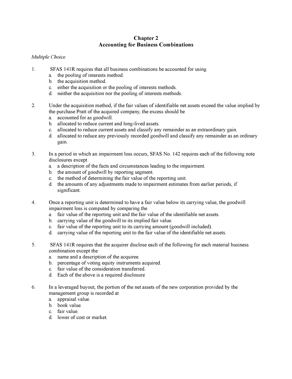 Ch02 - Class Note - Chapter 2 Accounting For Business Combinations ...