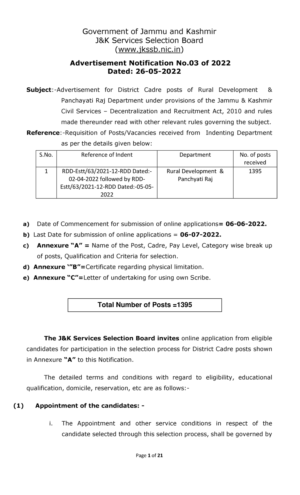 Advt 03 of 2022 Panchayat Secretaries 26052022 1 - Government of Jammu ...