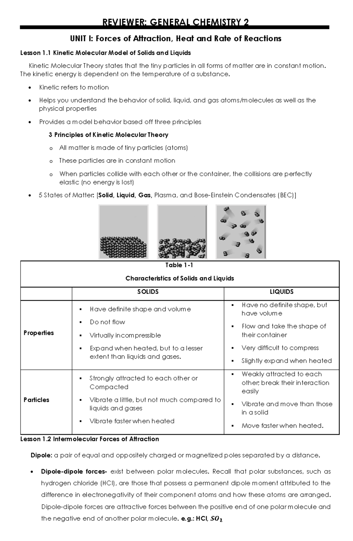 General Chemistry 2 Reviewer Chapters 1 5 REVIEWER GENERAL CHEMISTRY 2 UNIT I Forces of