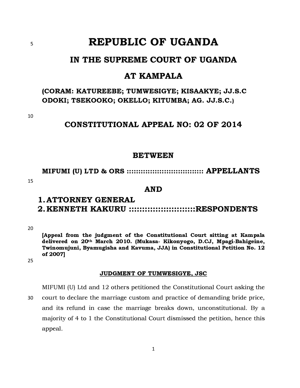 Judgment Constitutional Appeal NO 02 OF 2010 Final 2 - 5 - Studocu