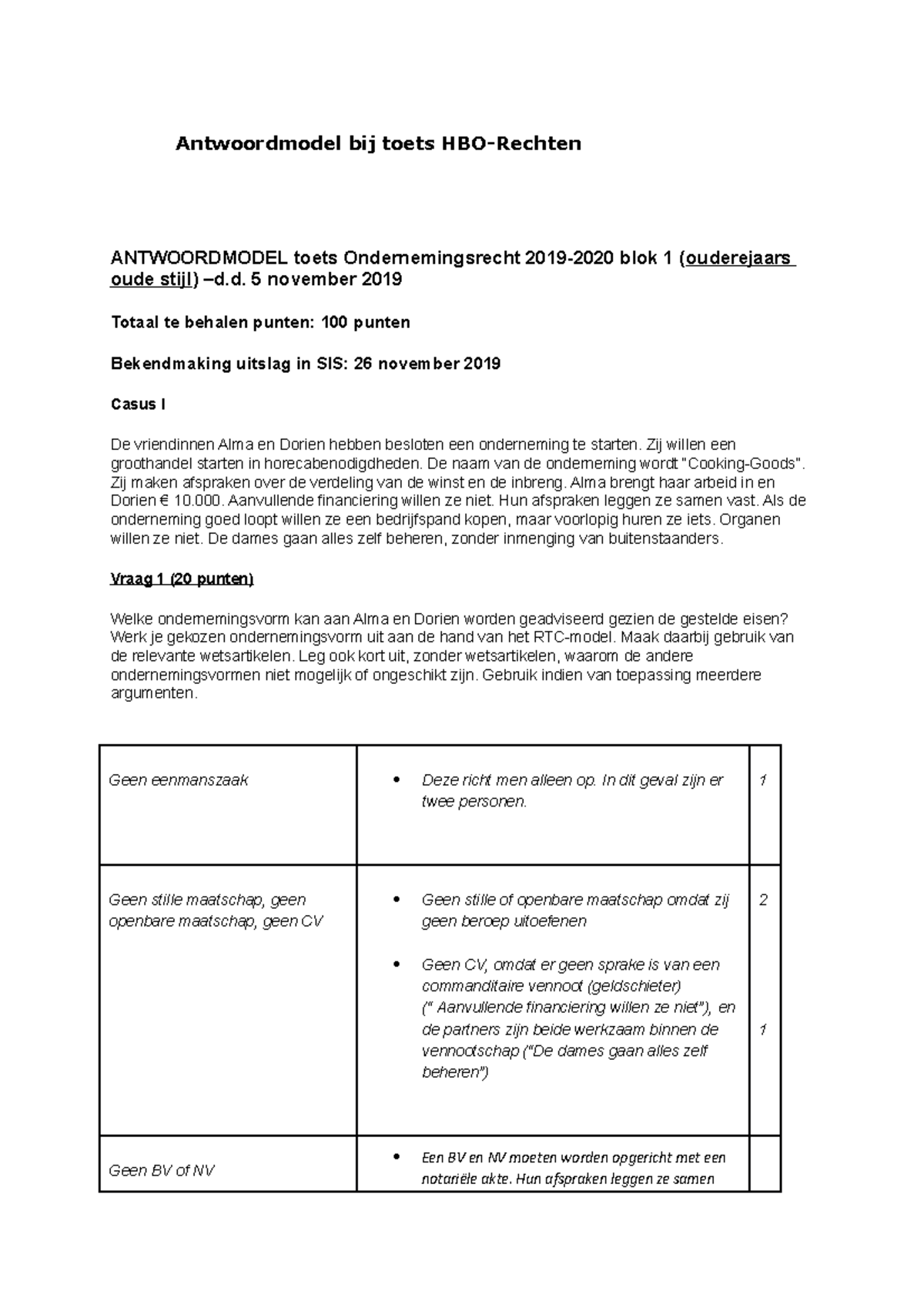 Tentamen 1 Januari 2019, Vragen En Antwoorden - Antwoordmodel Bij Toets ...