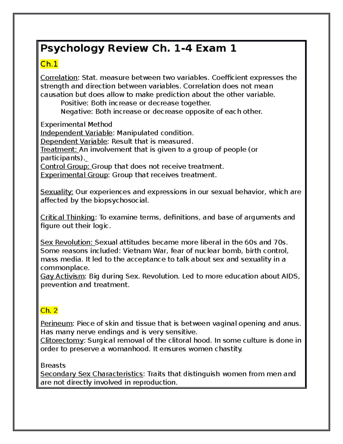Psych Notes Ch. 1-4 Exam 1 - Psychology Review Ch. 1-4 Exam 1 Ch ...