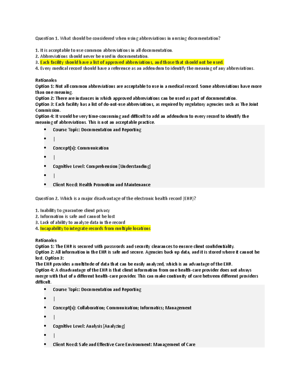 Documenting And Reporting Questions Question 1 What Should Be