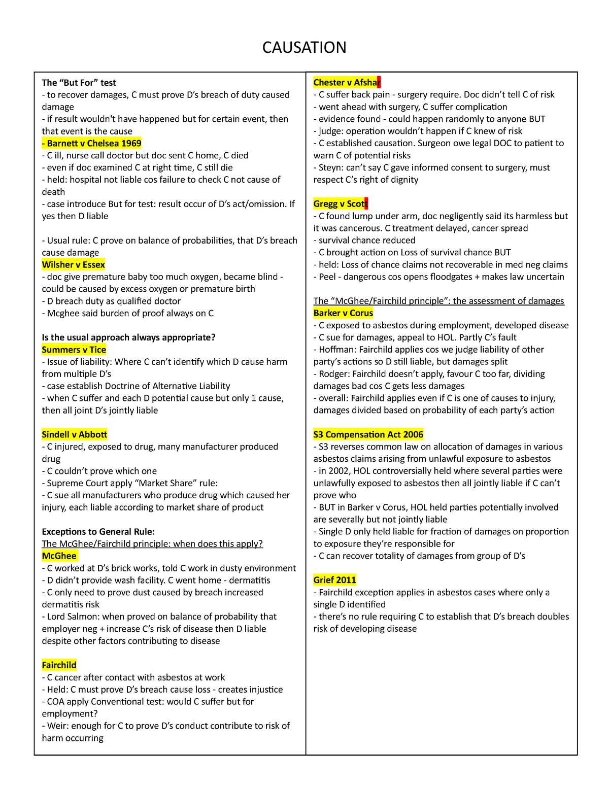 Negligence causation - Summary Law - CAUSATION The test to recover ...