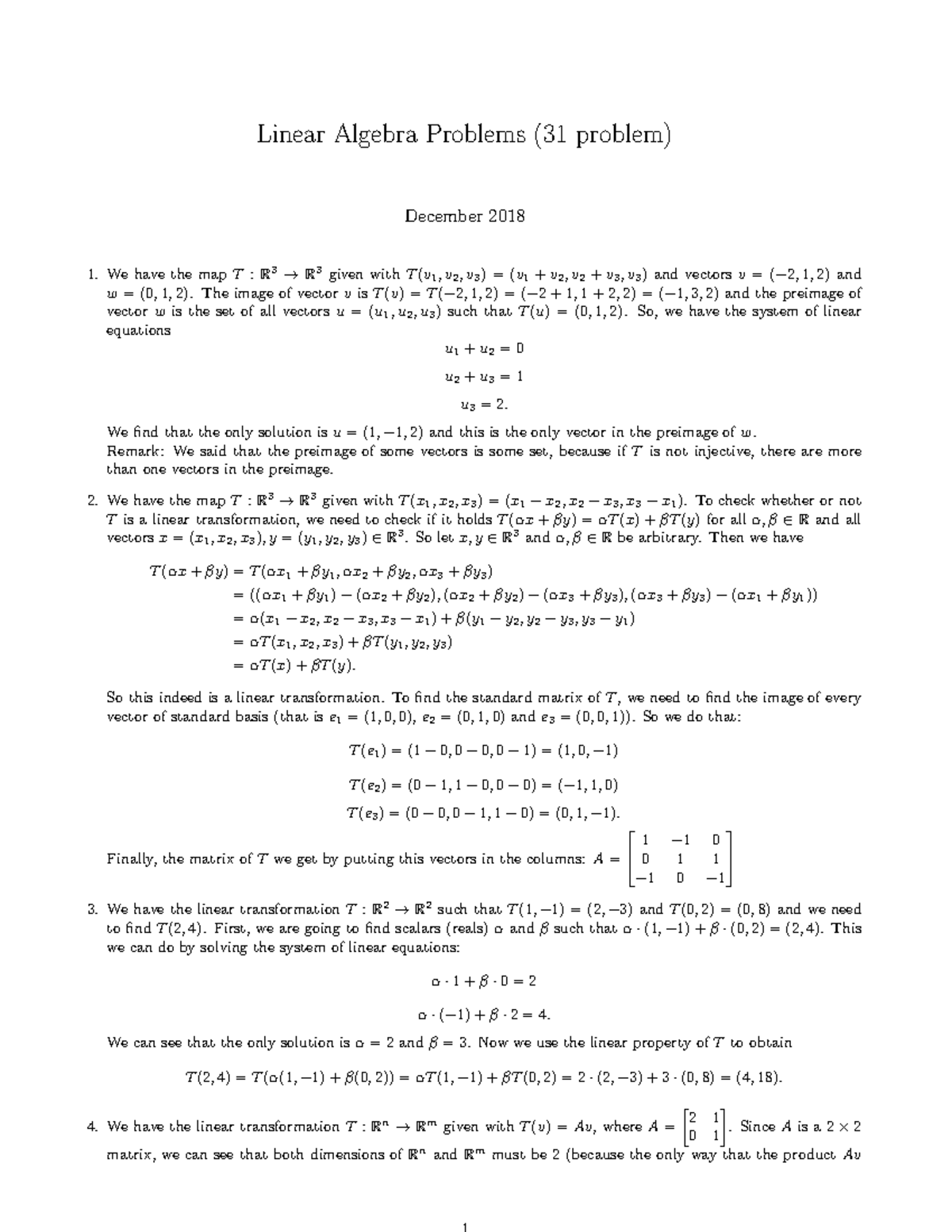 Linear Algebra problems 31 problem - Linear Algebra Problems (31 ...