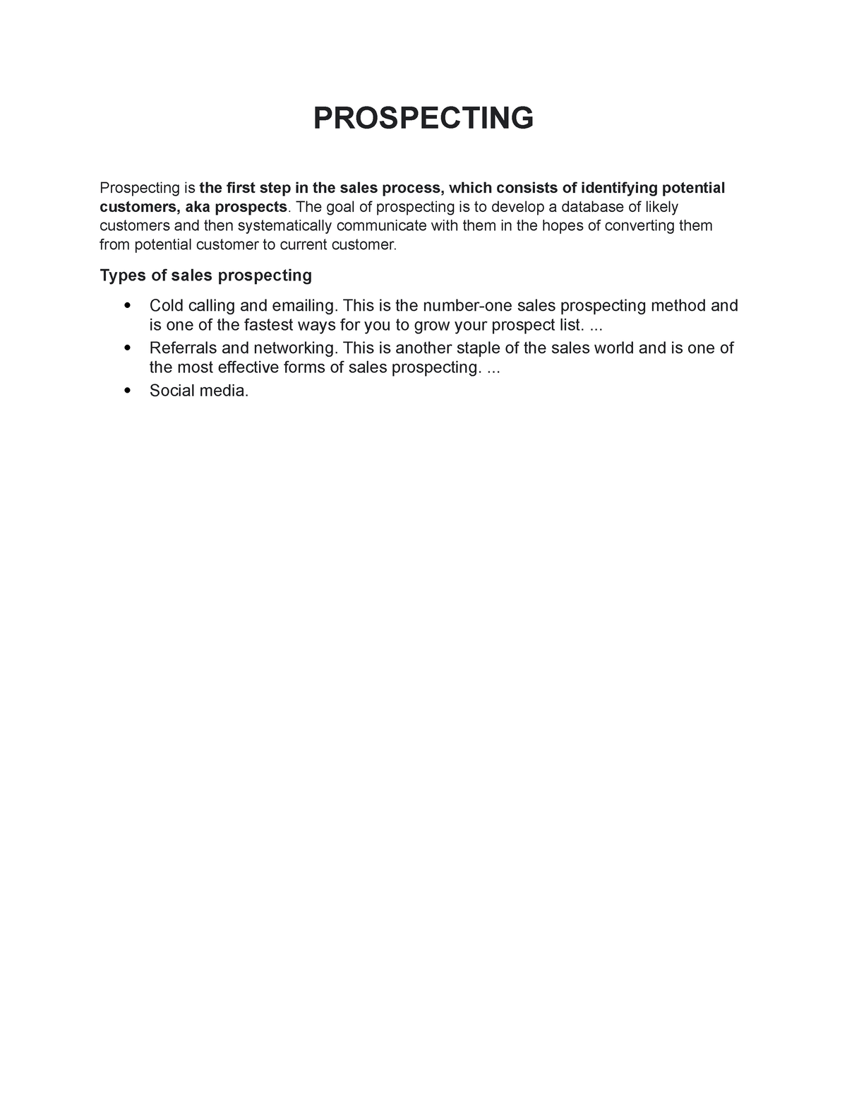 Prospecting - Lecture Notes - PROSPECTING Prospecting Is The First Step ...