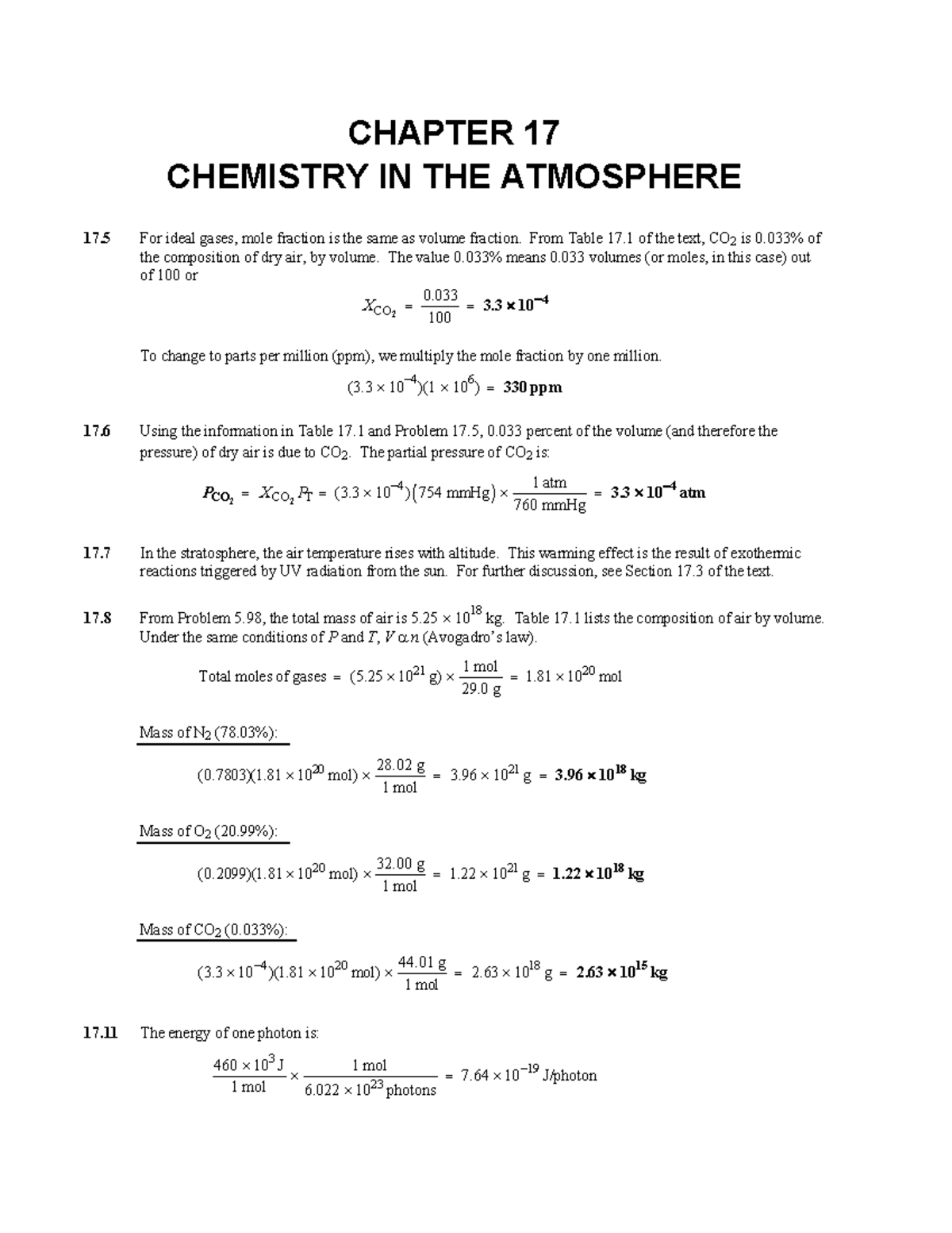 chemistry solutions - CHAPTER 17 CHEMISTRY IN THE ATMOSPHERE 17 For ...