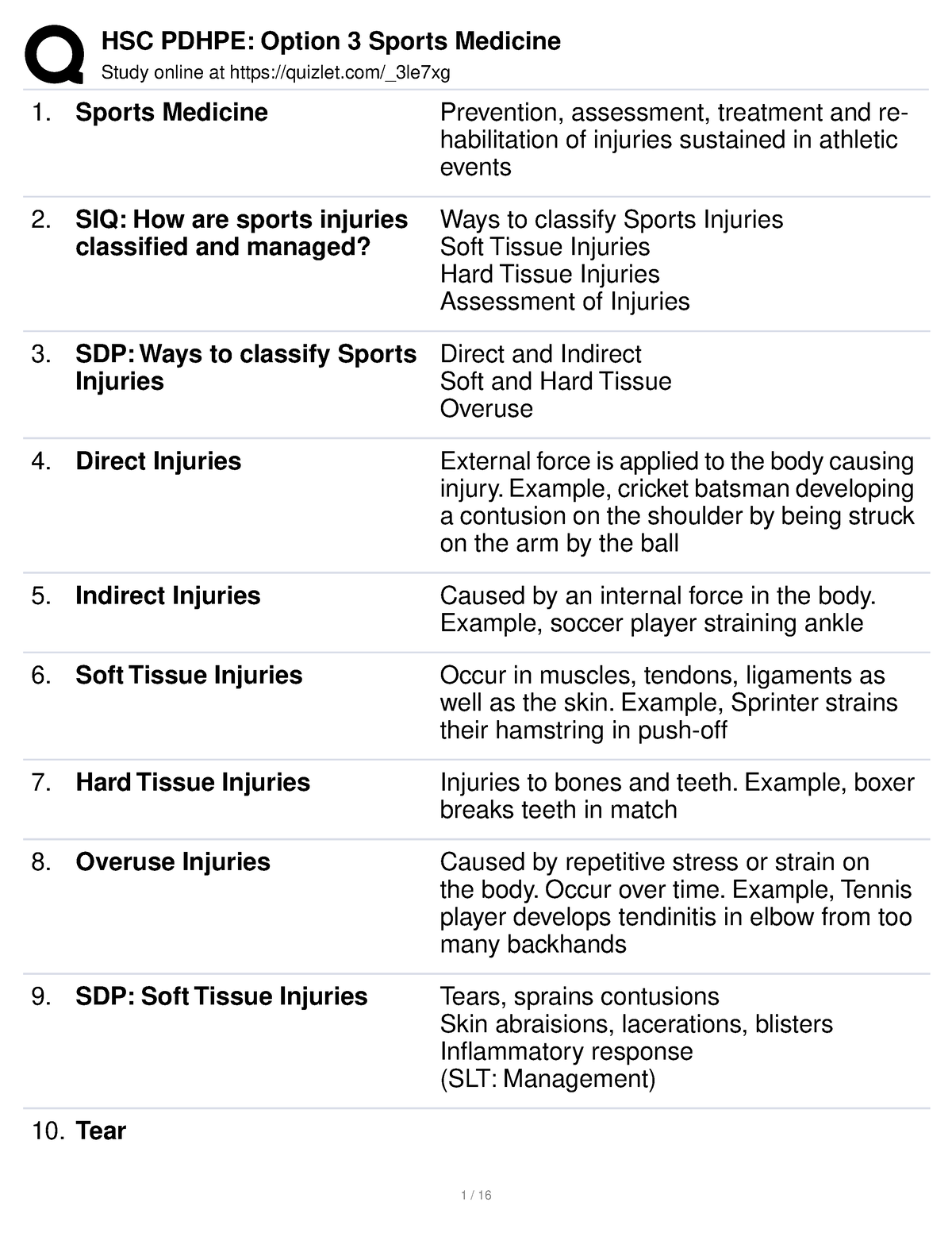 pdhpe sports med Study online at quizlet/_3le7xg Sports Medicine