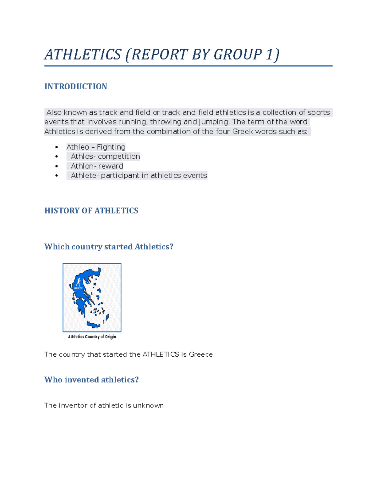Athletics PE ATHLETIC ATHLETICS (REPORT BY GROUP 1) INTRODUCTION