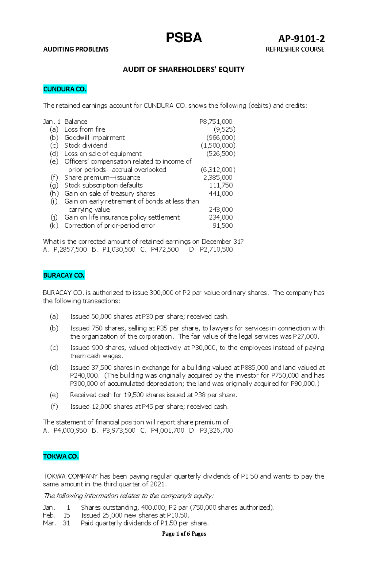 PSBA AP 9101-2 SHE - dwdffere eqw - PSBA AP-9101- AUDITING PROBLEMS ...